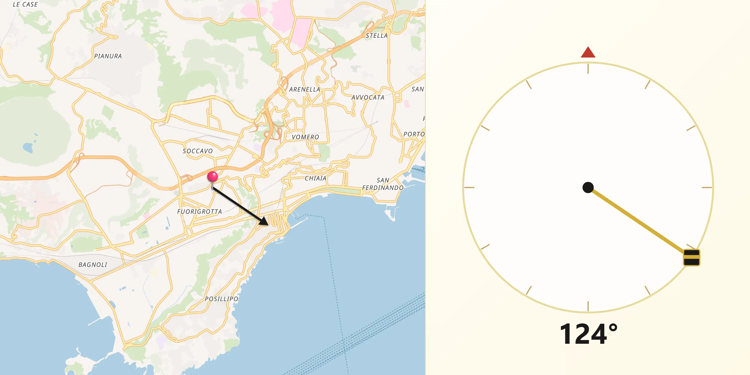 Direzione della Qibla da Fuorigrotta