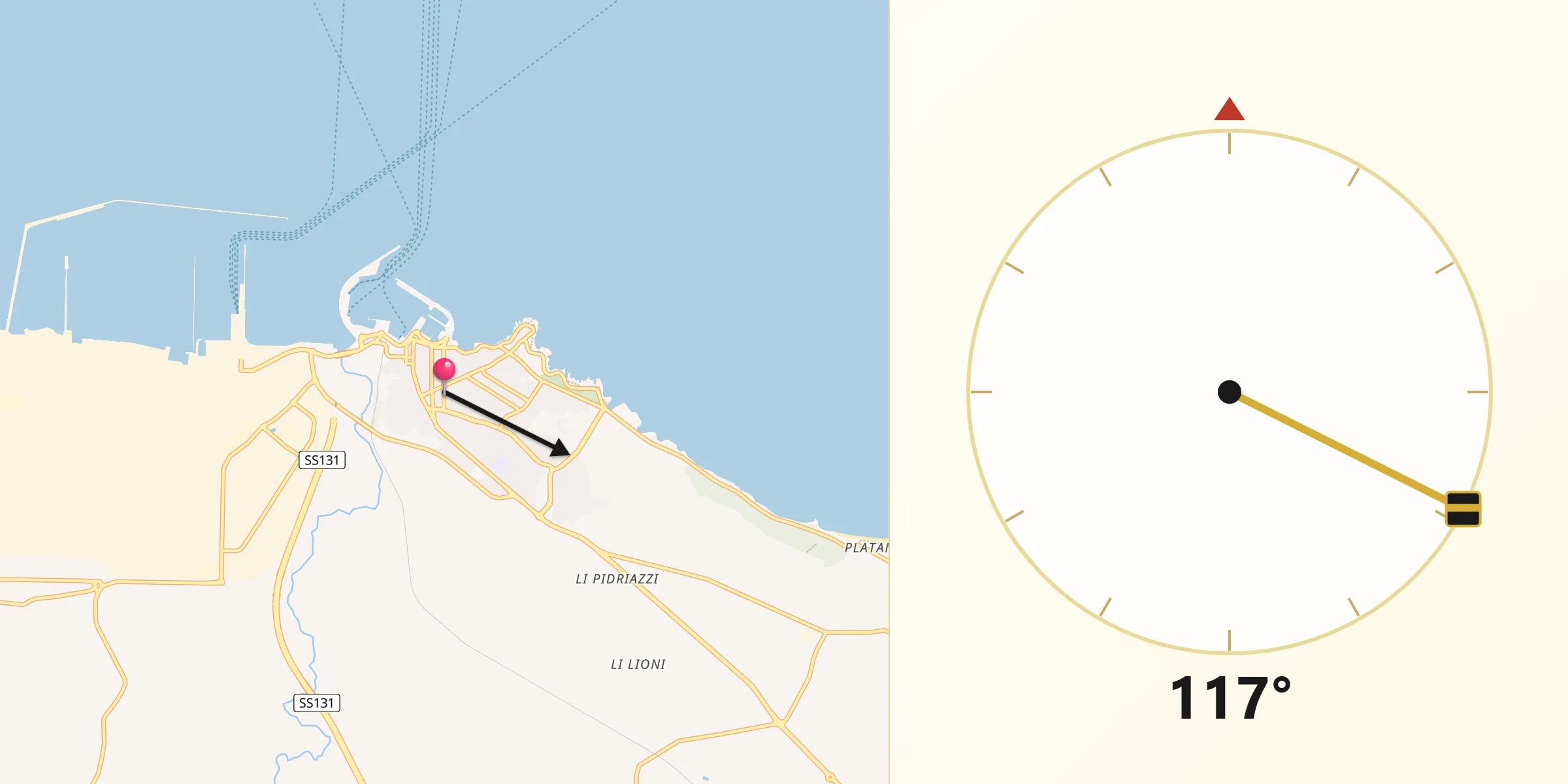 Direzione della Qibla da Porto Torres