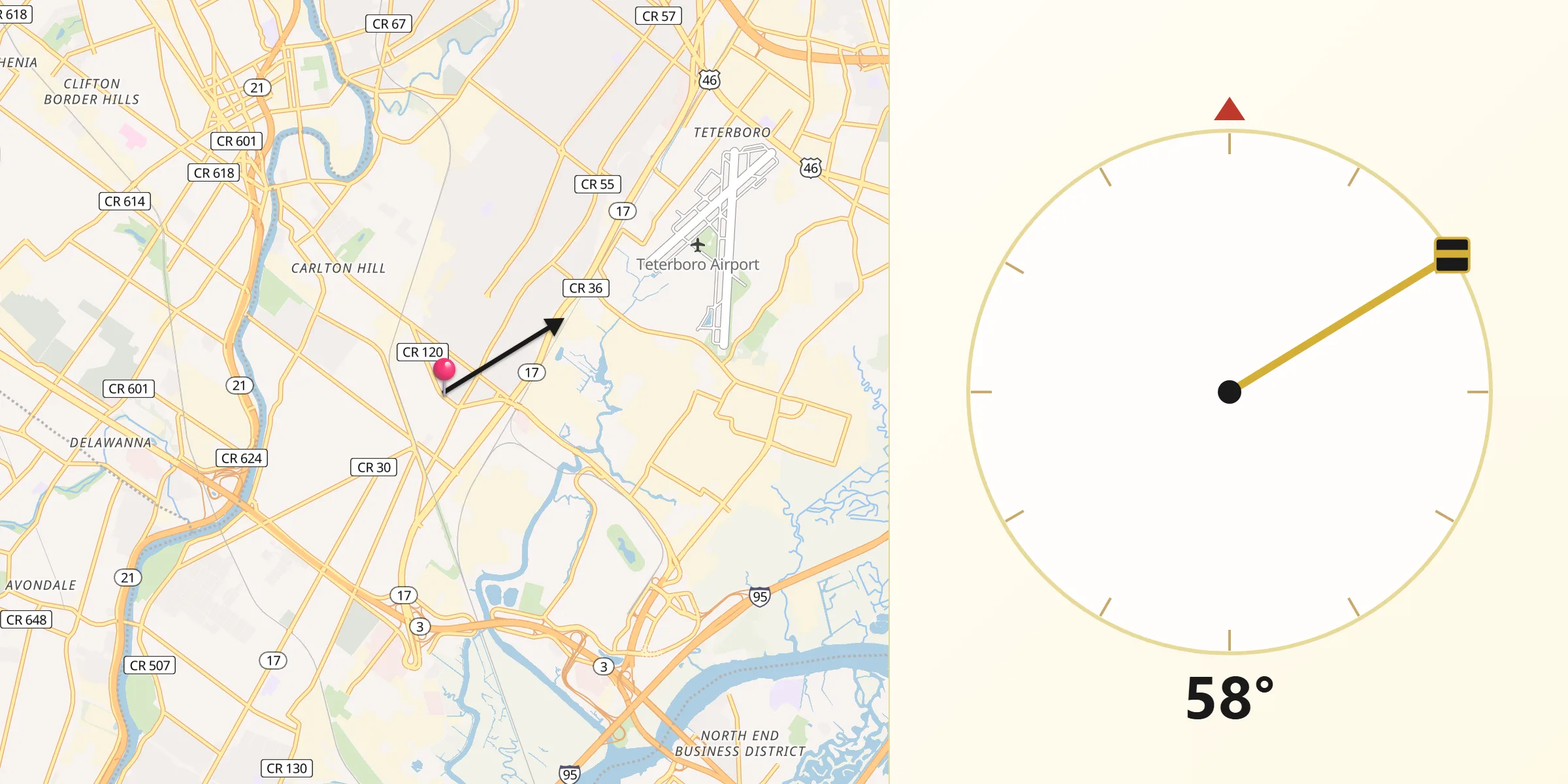 Qibla Direction from East Rutherford