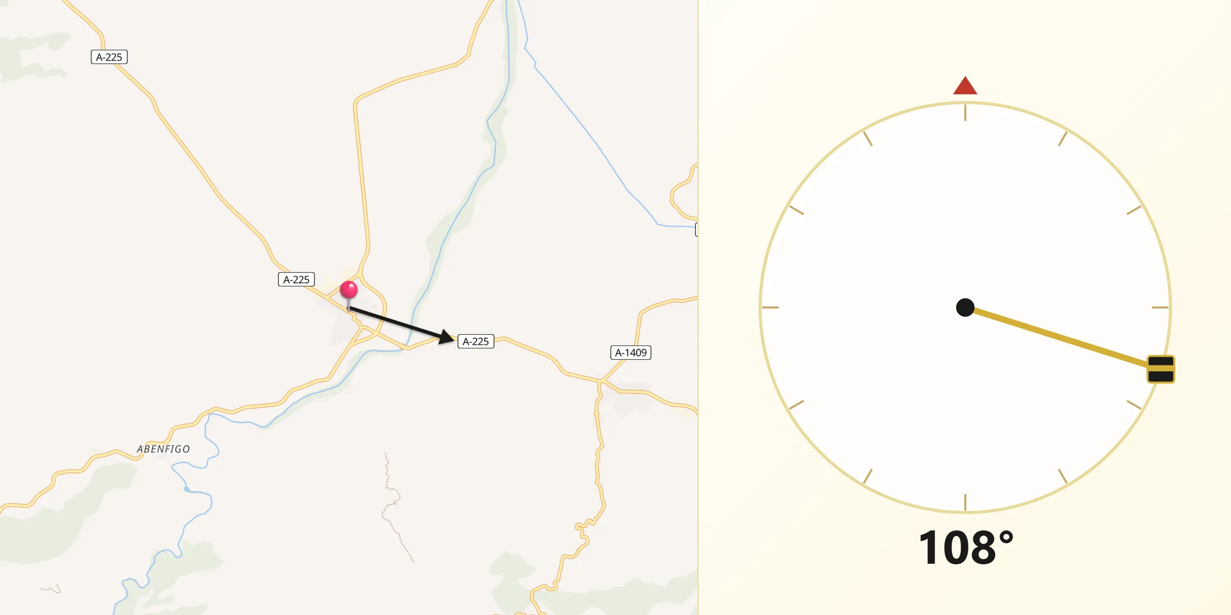 Dirección de la Qibla desde Mas de las Matas