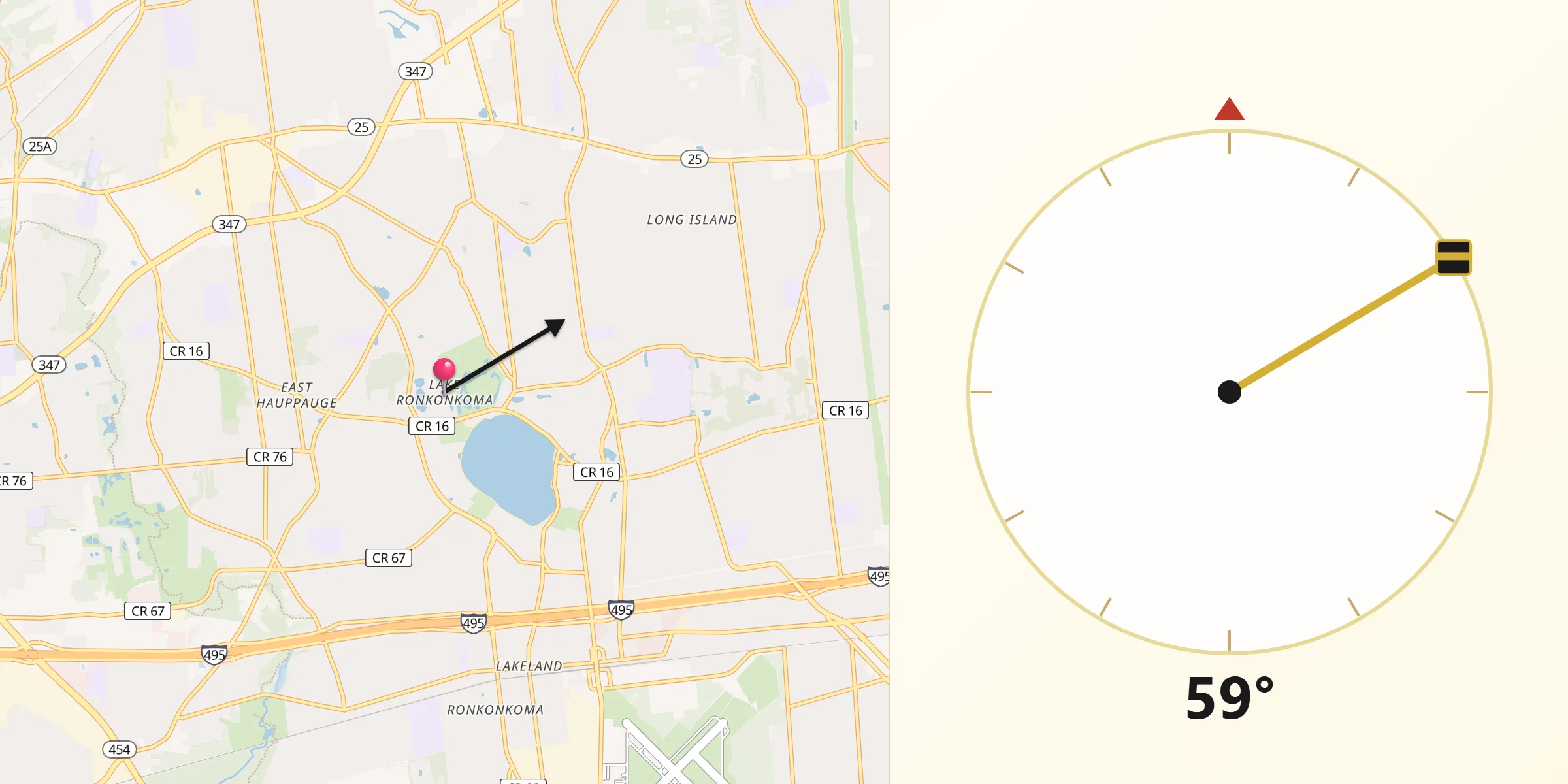 Qibla Direction from Lake Ronkonkoma
