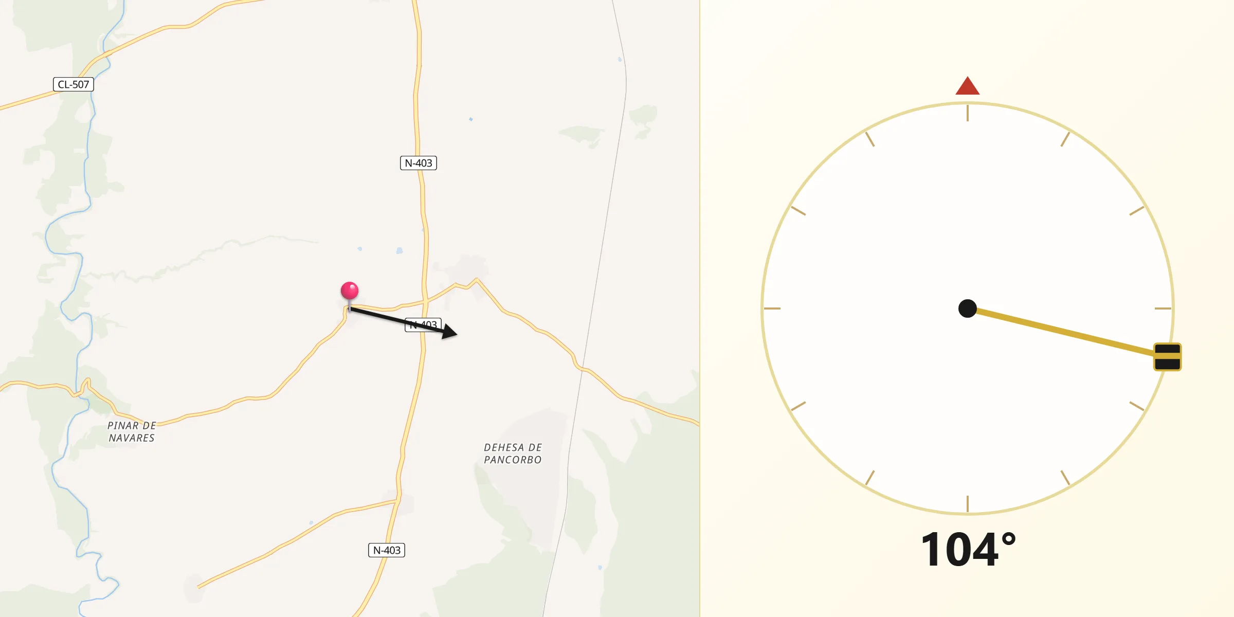 Dirección de la Qibla desde Vega de Santa María