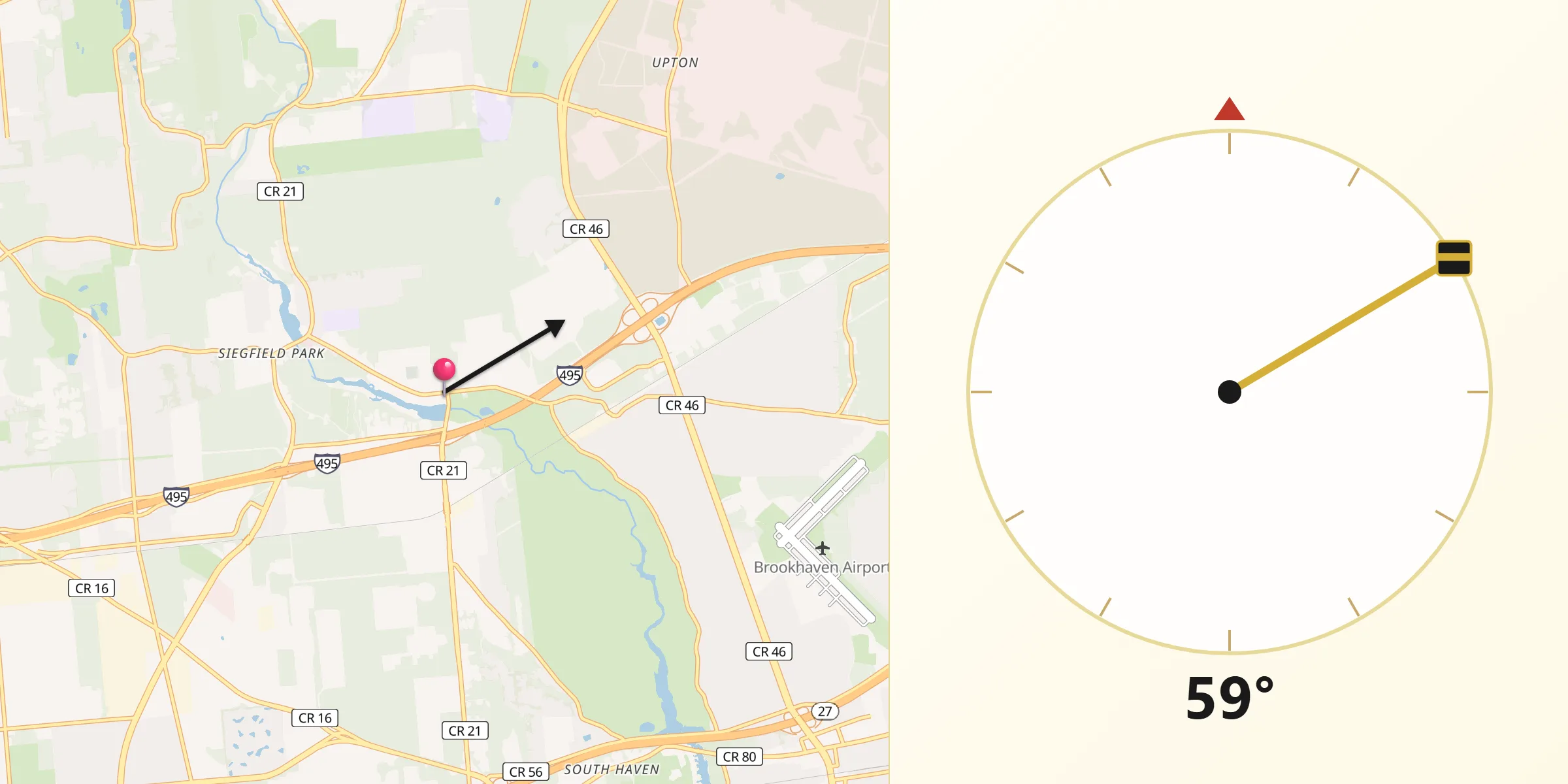 Qibla Direction from Yaphank