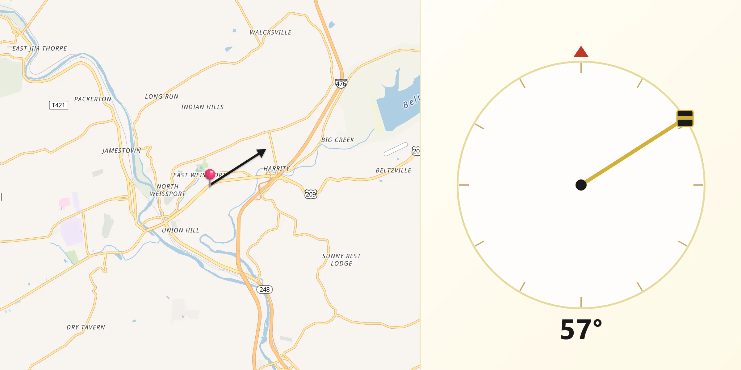 Qibla Direction from Weissport East