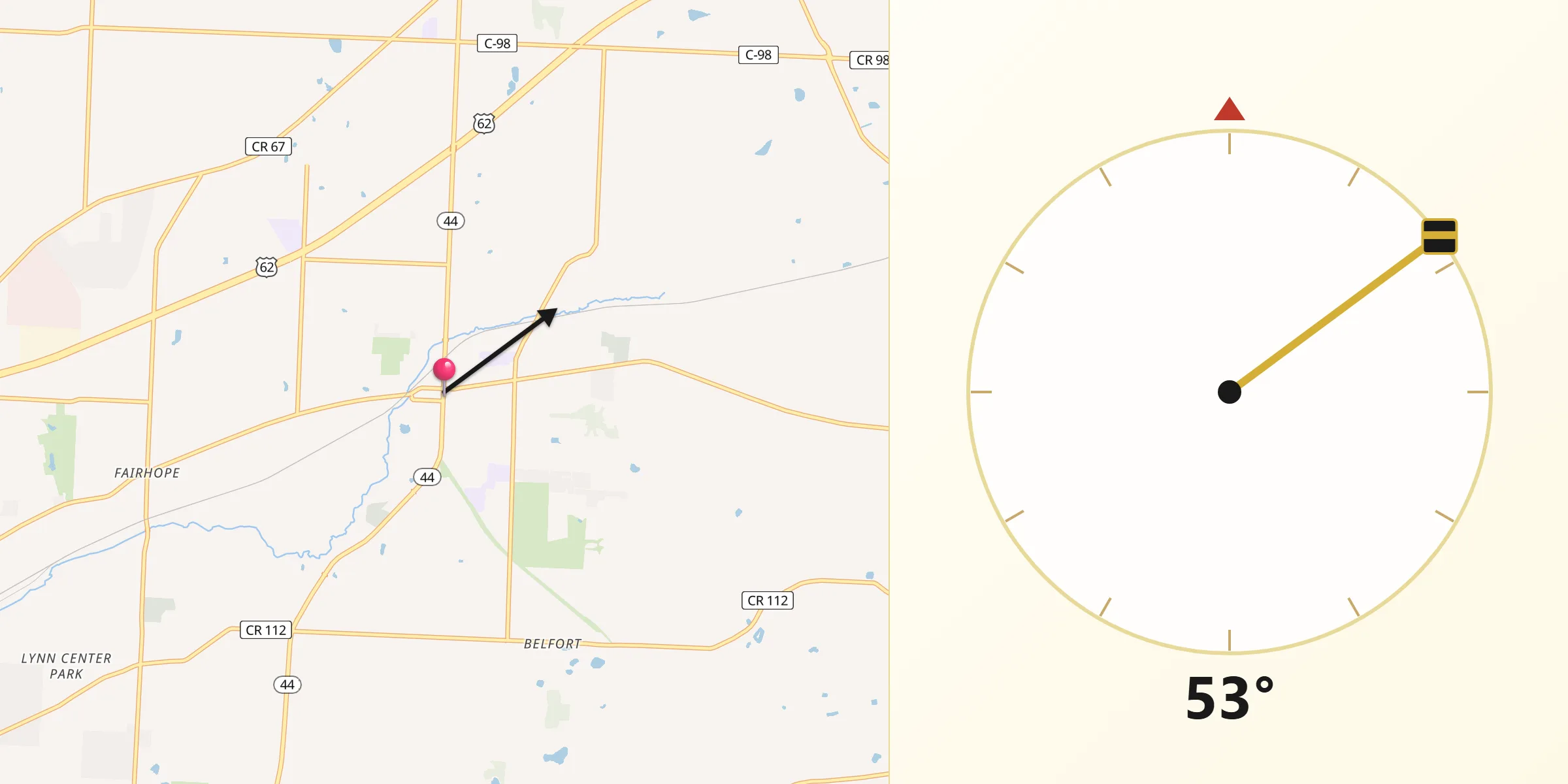Dirección de la Qibla desde Louisville