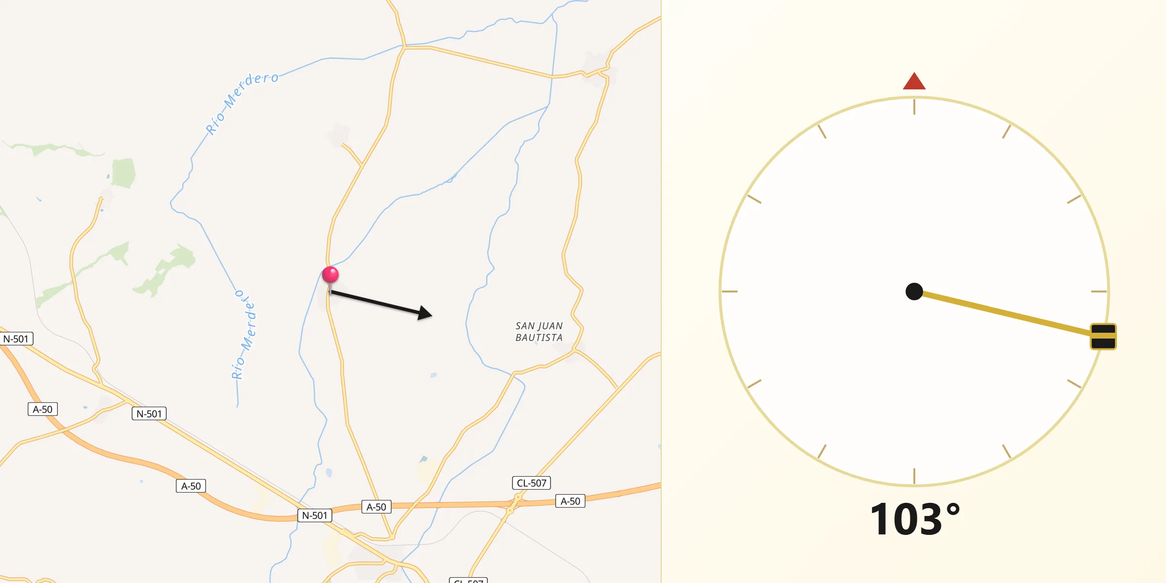 Dirección de la Qibla desde Albornos