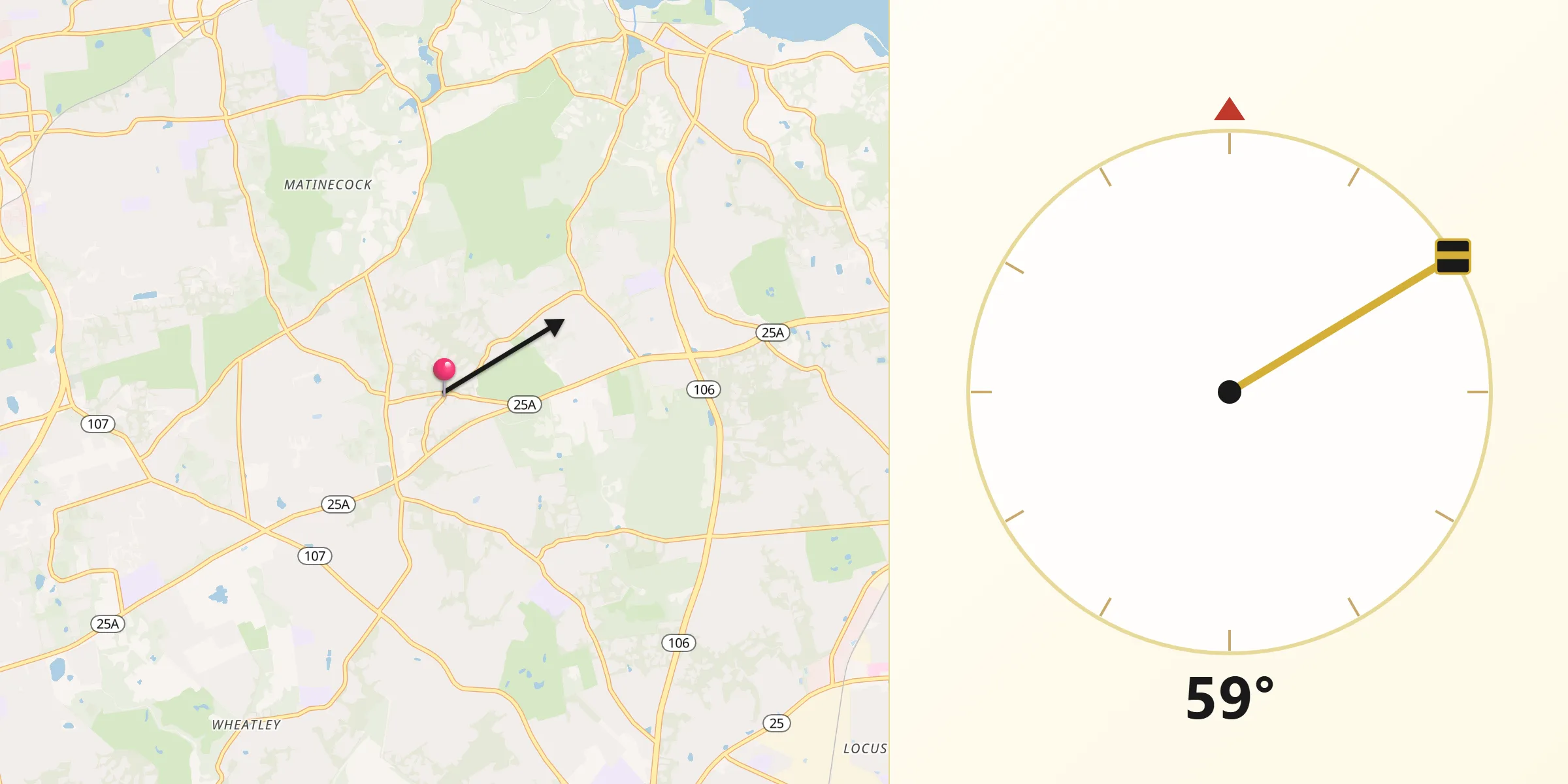 Qibla Direction from Upper Brookville