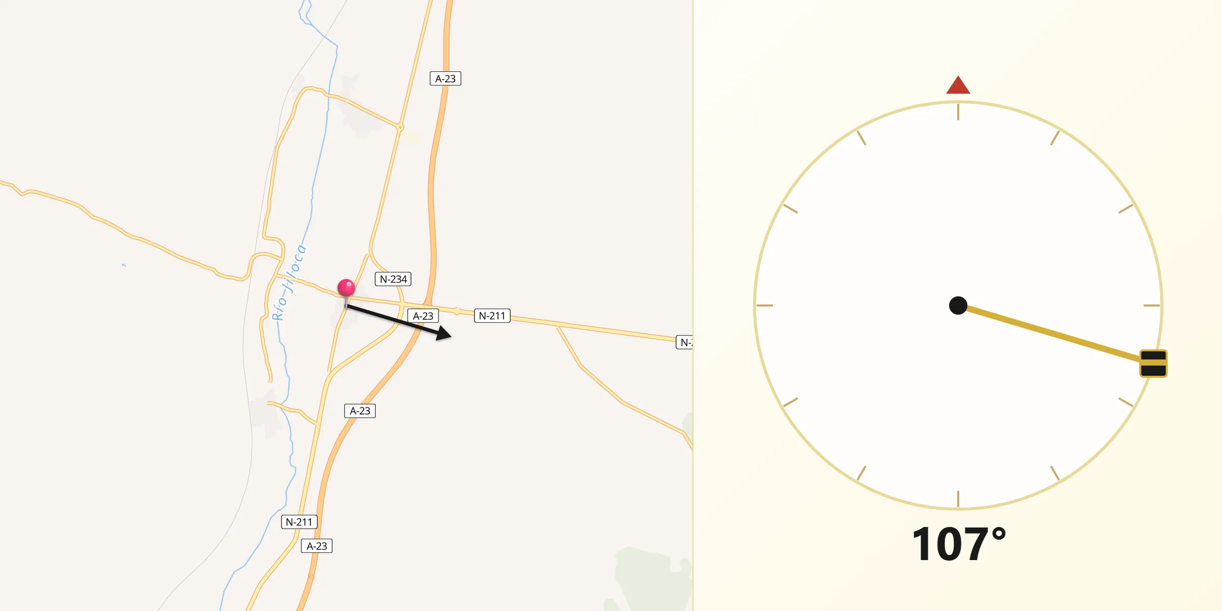 Dirección de la Qibla desde Caminreal