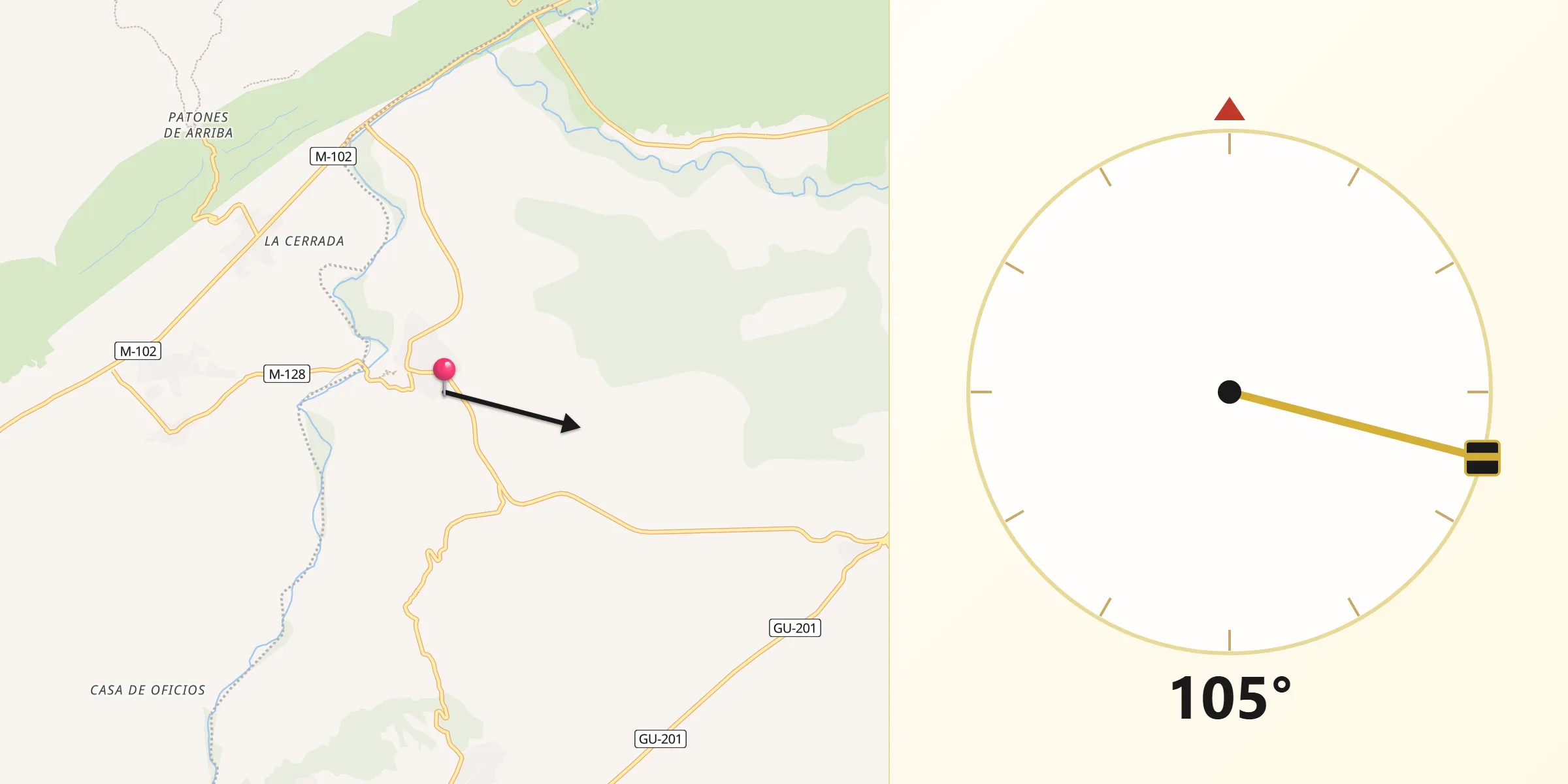 Dirección de la Qibla desde Uceda
