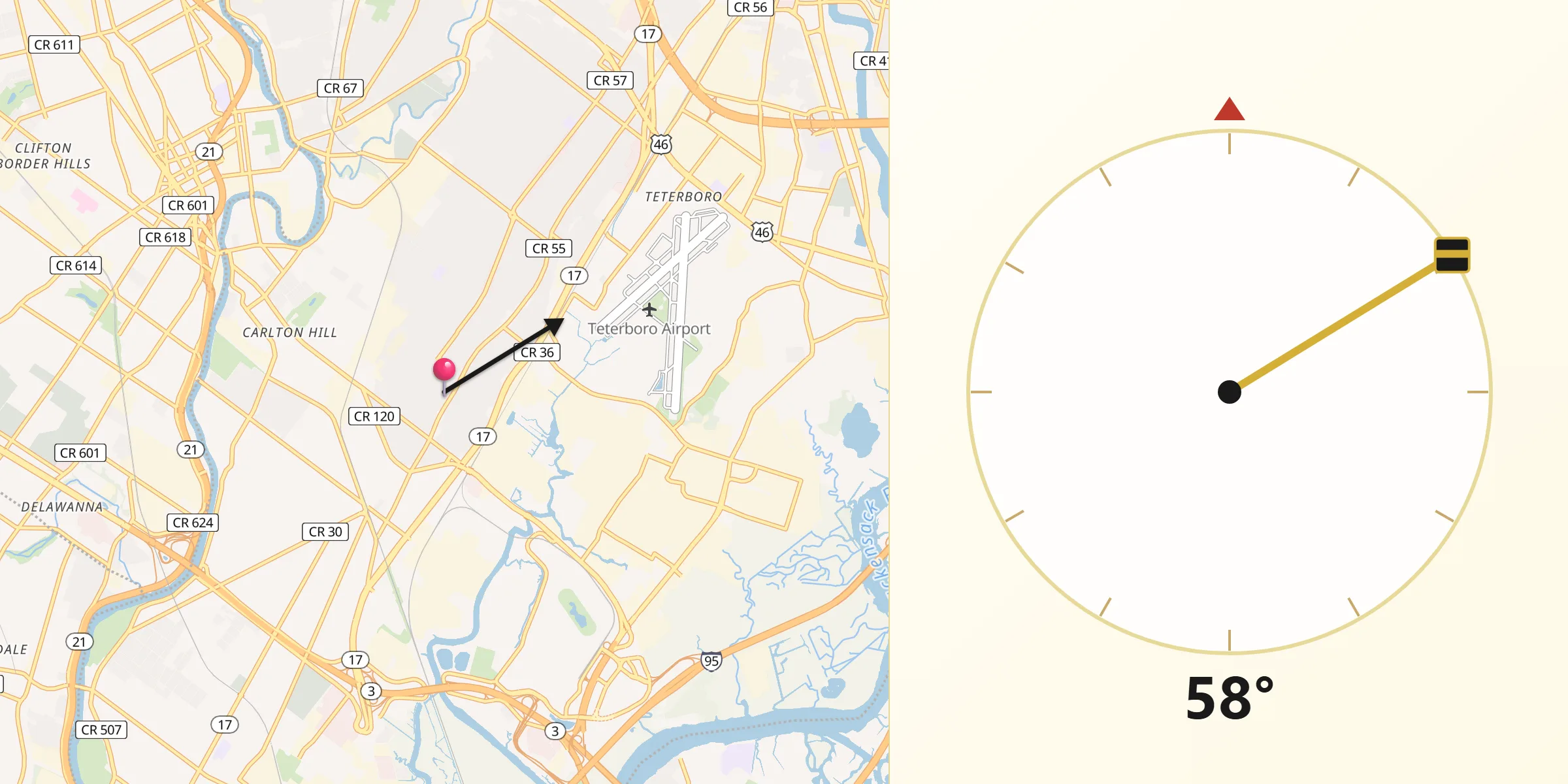 Qibla Direction from Carlstadt