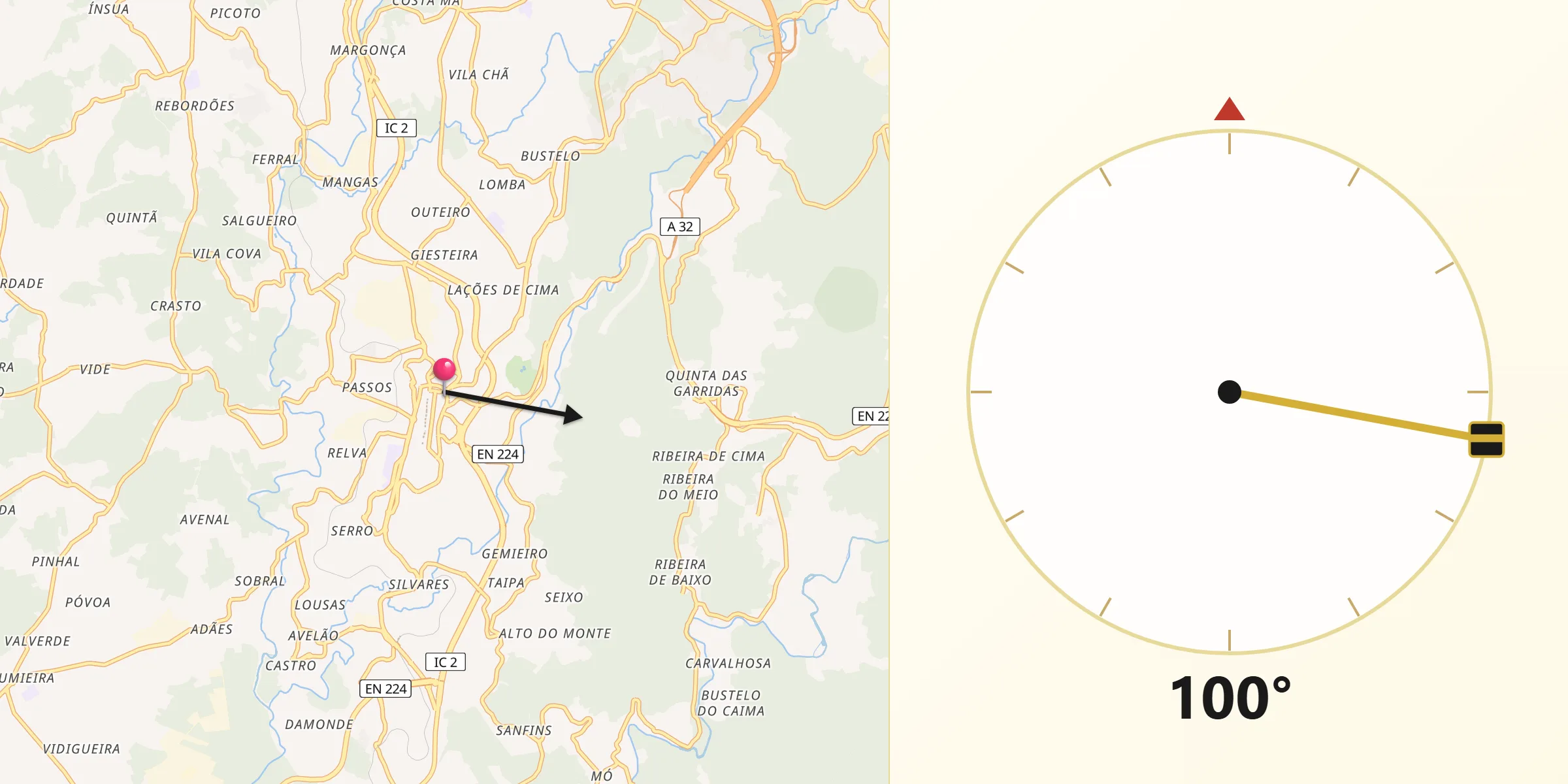 Direção da Qibla a partir de Oliveira de Azemeis