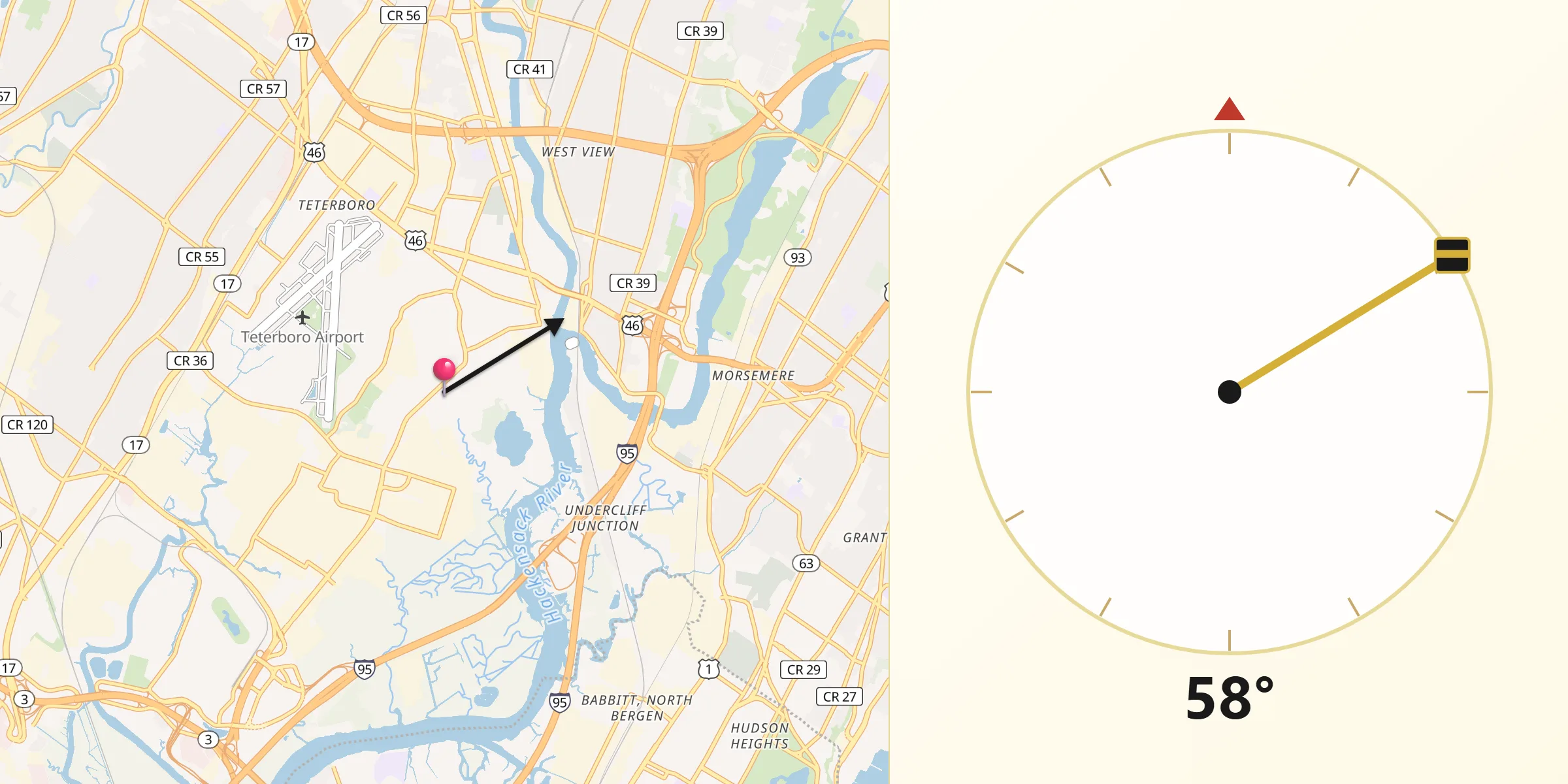 Qibla Direction from Moonachie