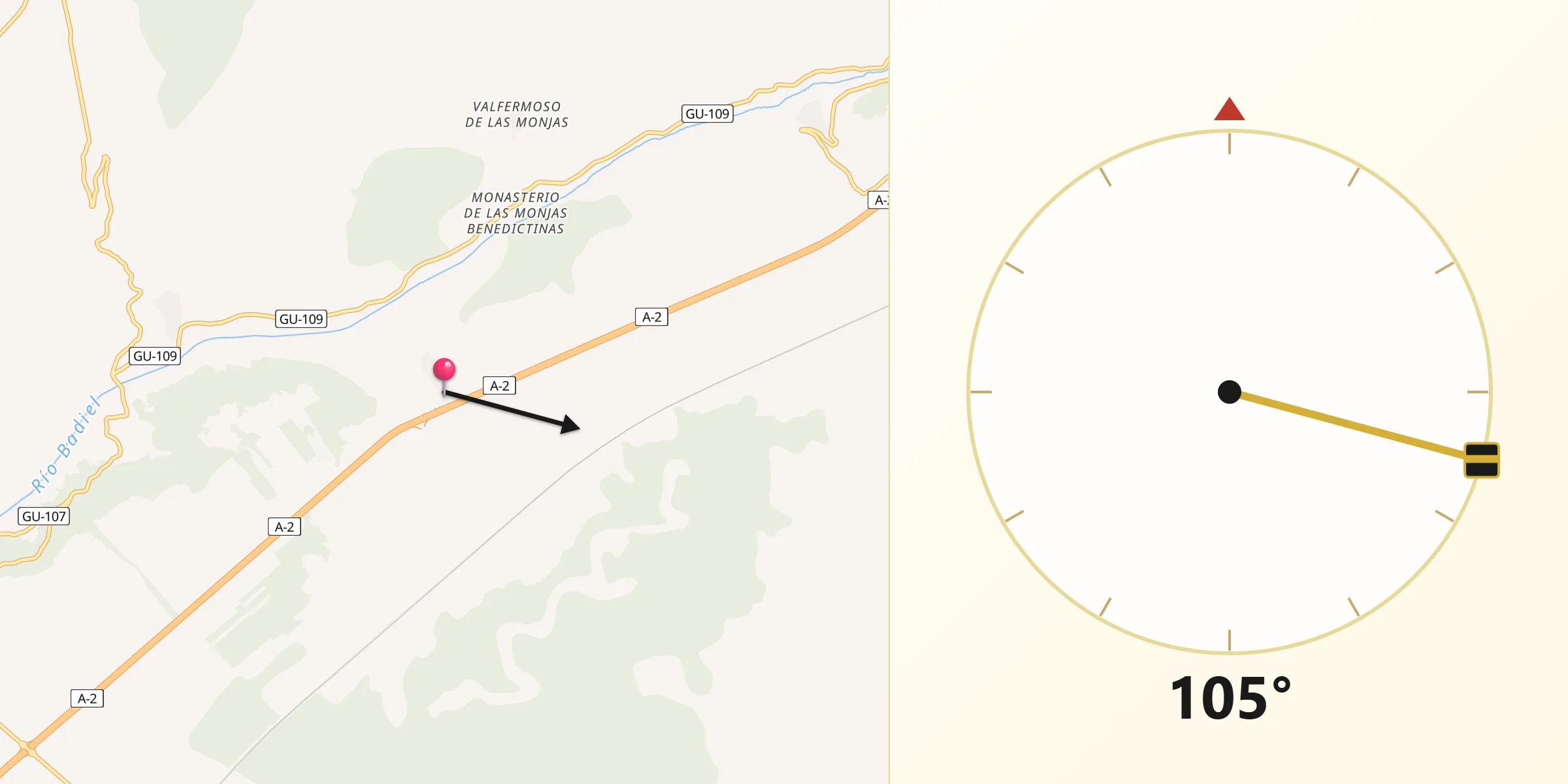 Dirección de la Qibla desde Gajanejos