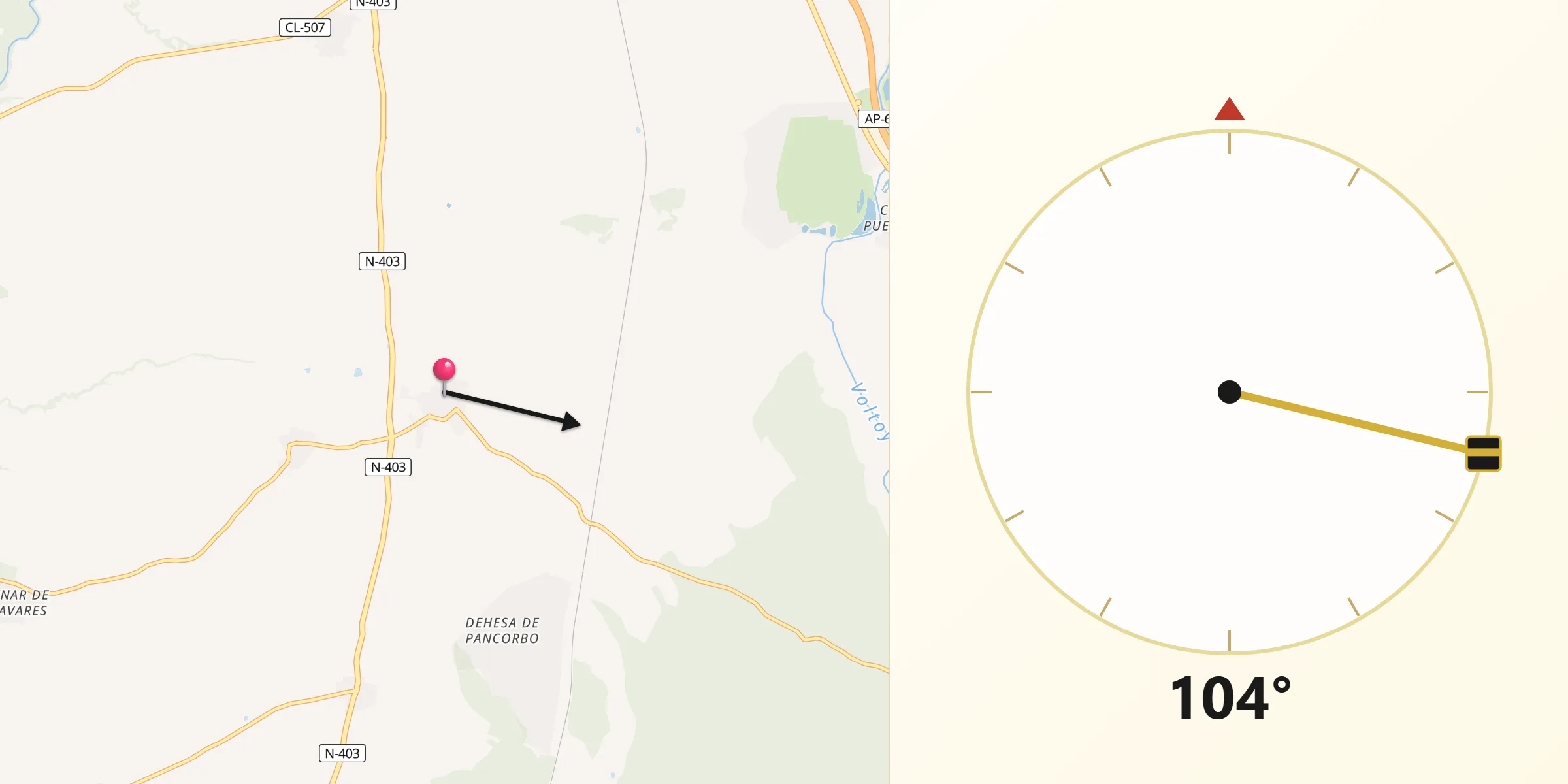 Dirección de la Qibla desde Velayos