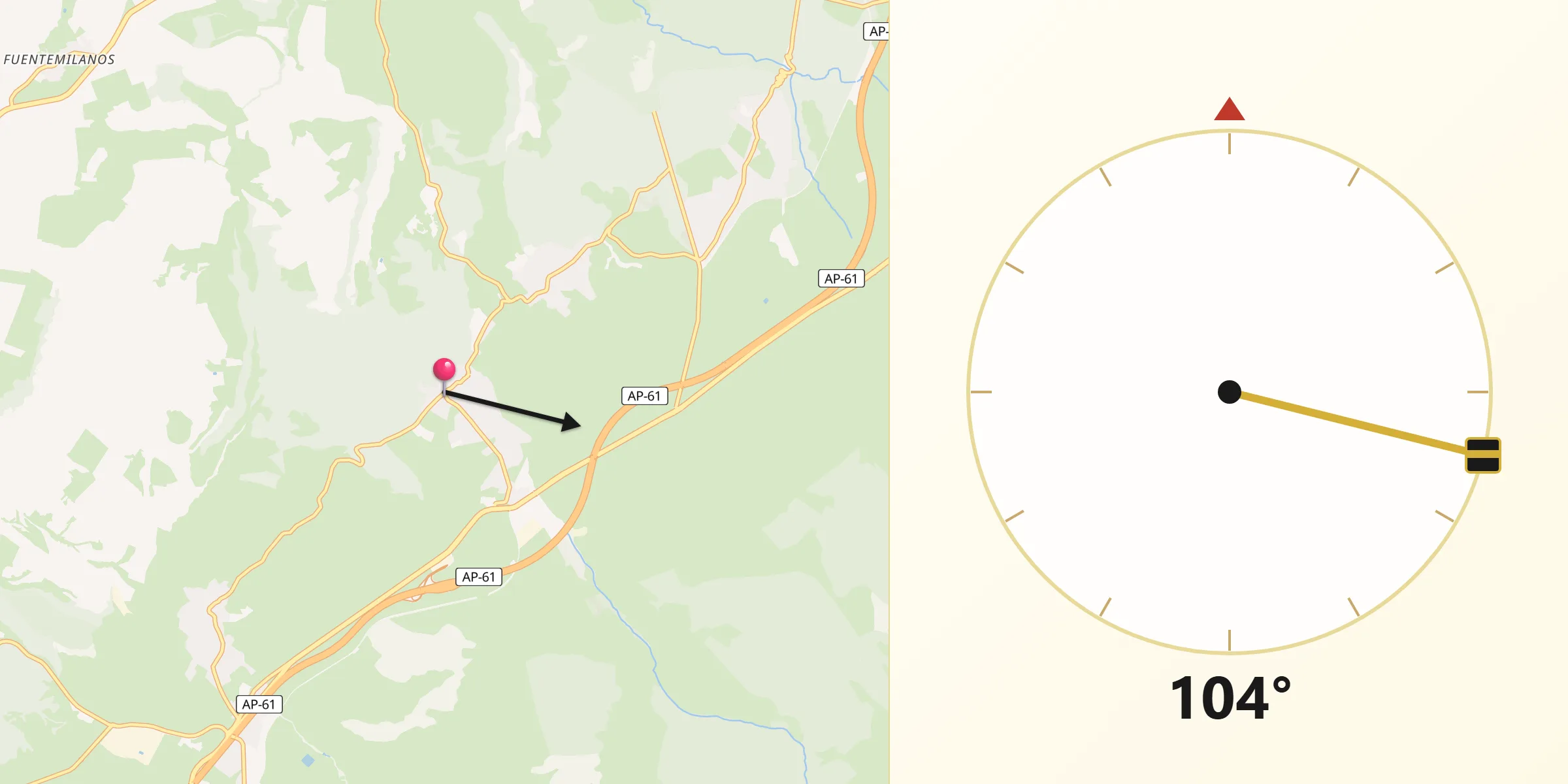 Dirección de la Qibla desde Ortigosa del Monte