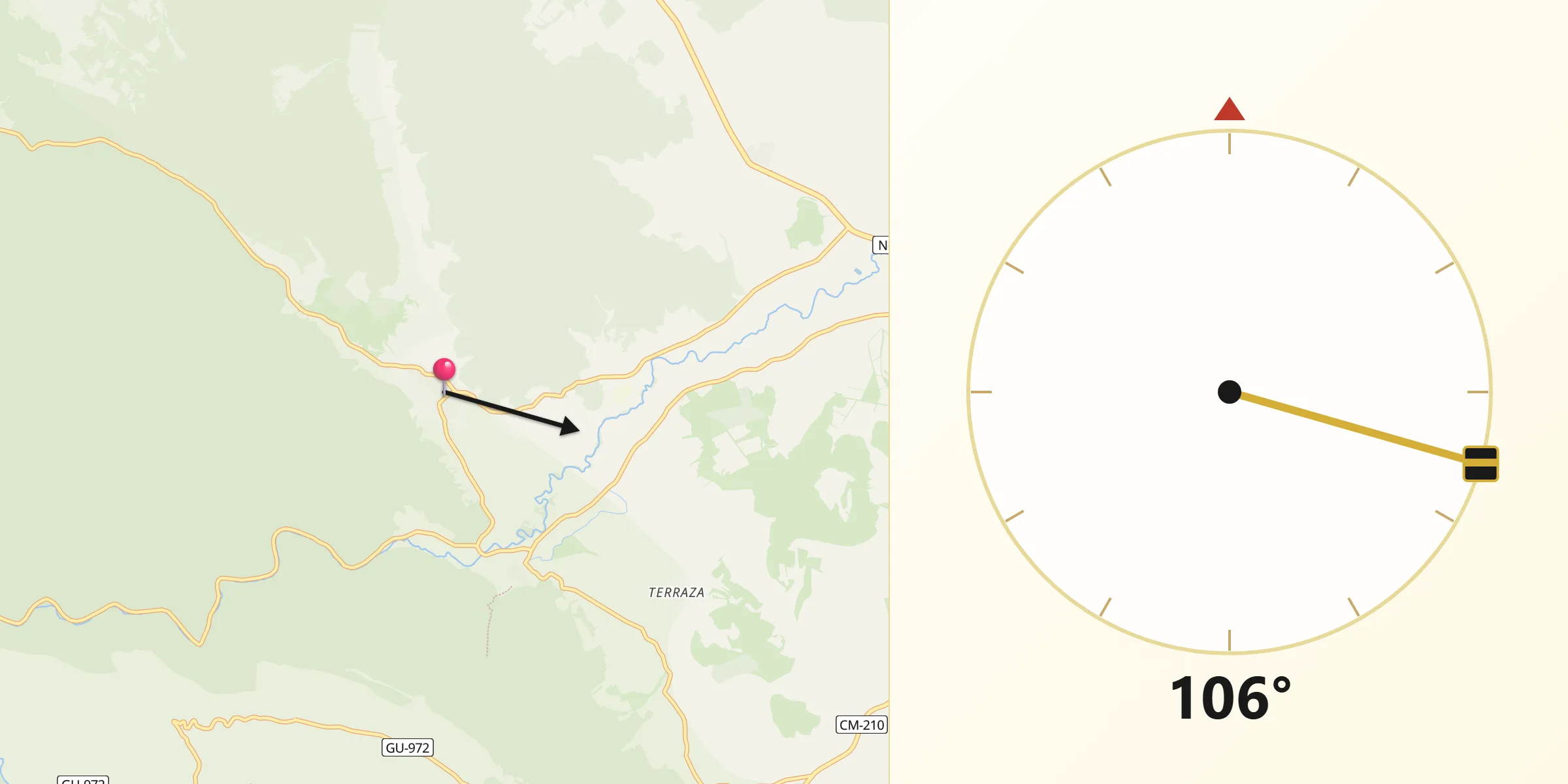 Dirección de la Qibla desde Corduente