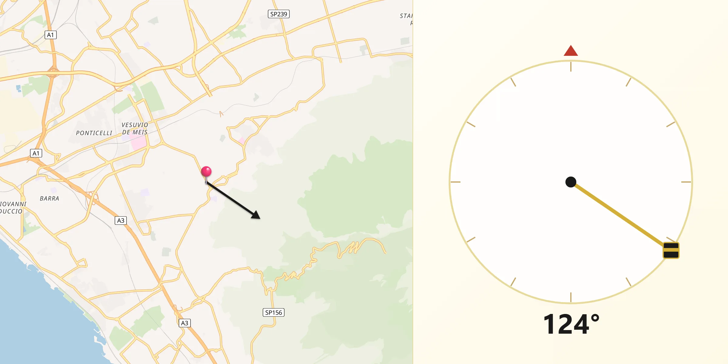 Direzione della Qibla da San Sebastiano al Vesuvio