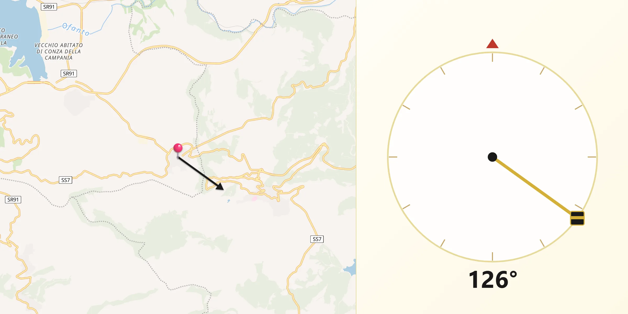 Direzione della Qibla da Sant'Andrea di Conza