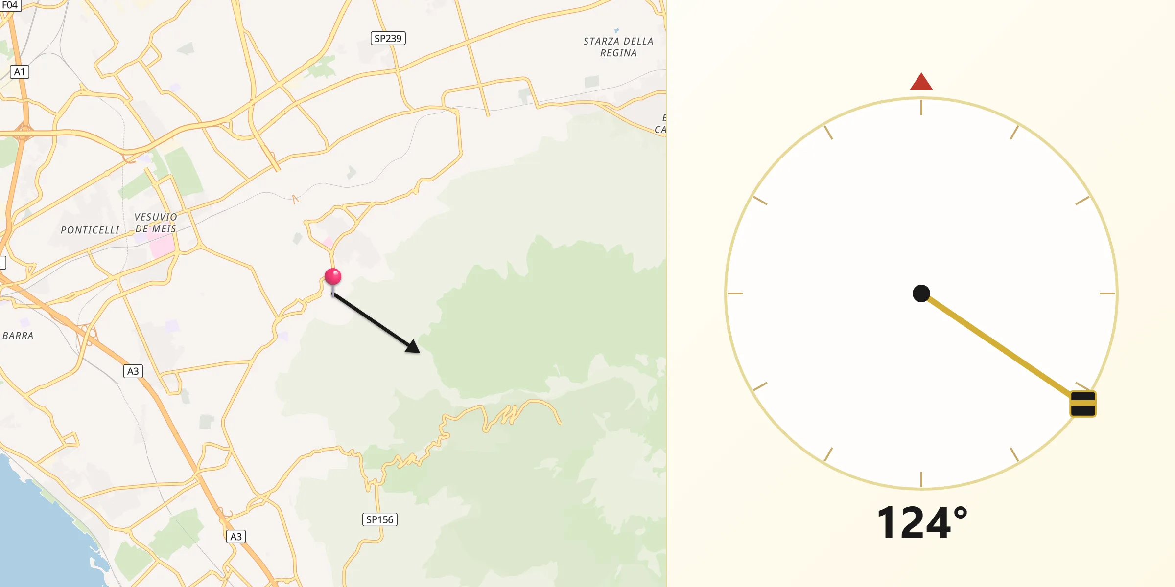 Direzione della Qibla da Massa di Somma