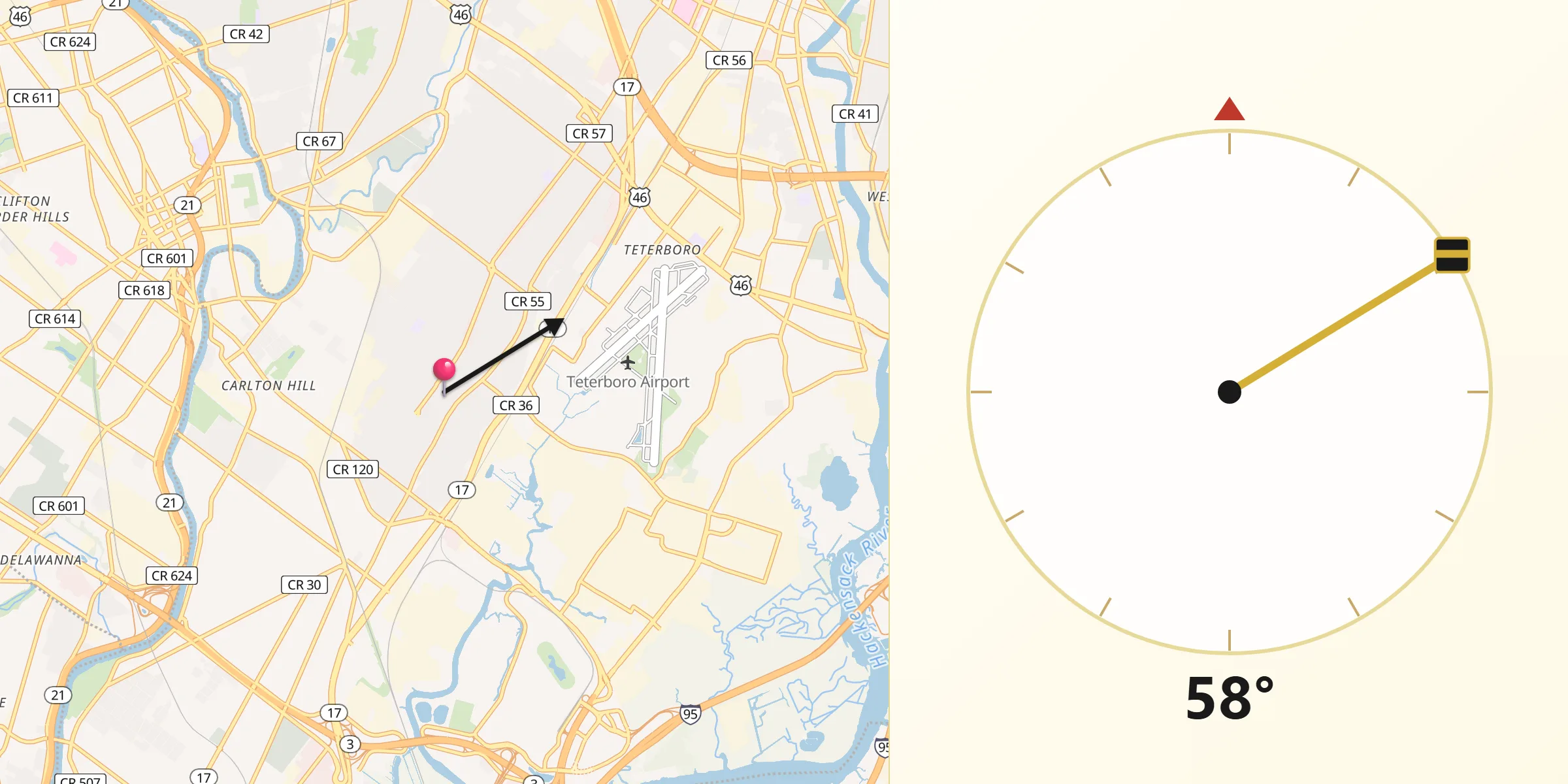 Qibla Direction from Wood-Ridge