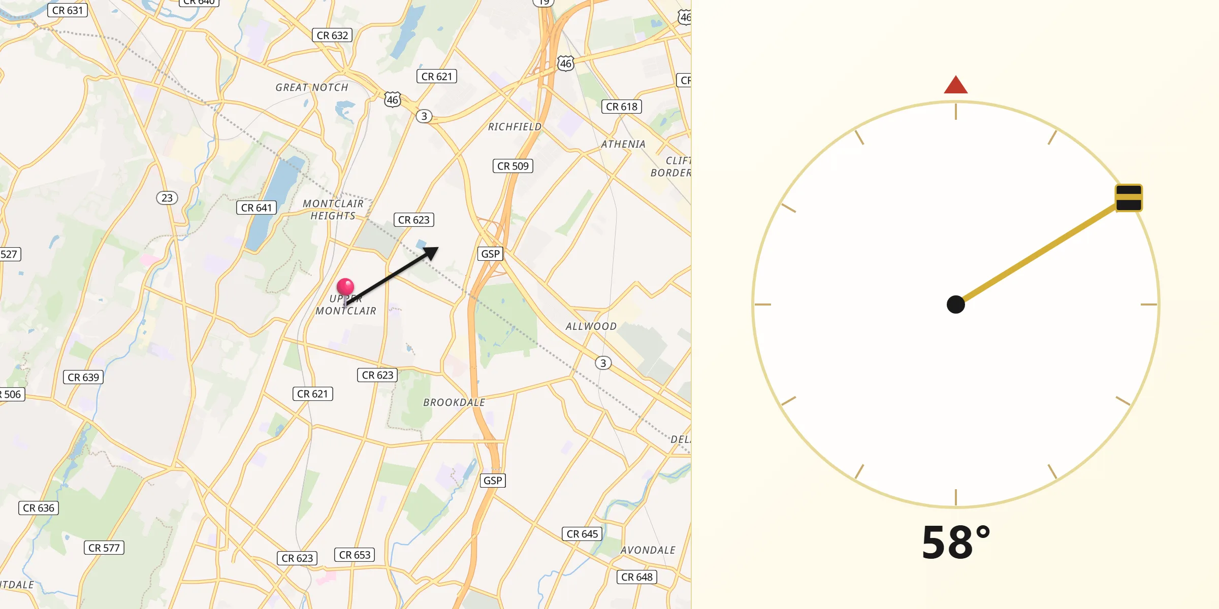 Qibla Direction from Upper Montclair