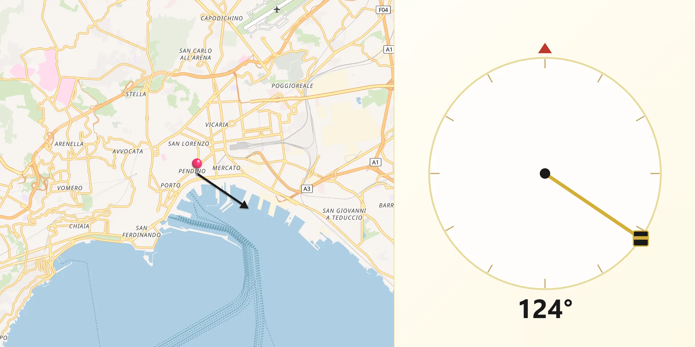 Direzione della Qibla da Pendino