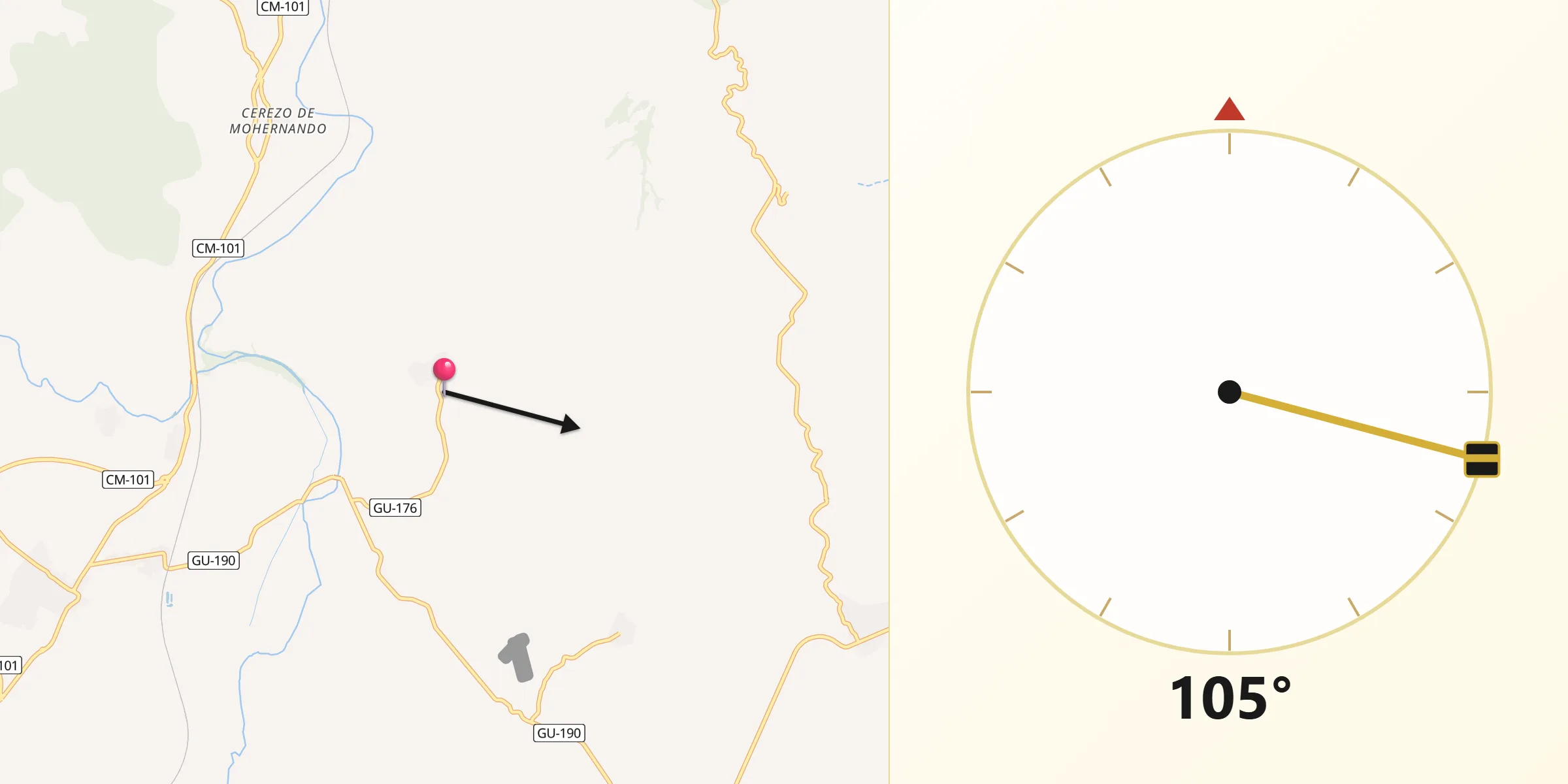 Dirección de la Qibla desde Alarilla