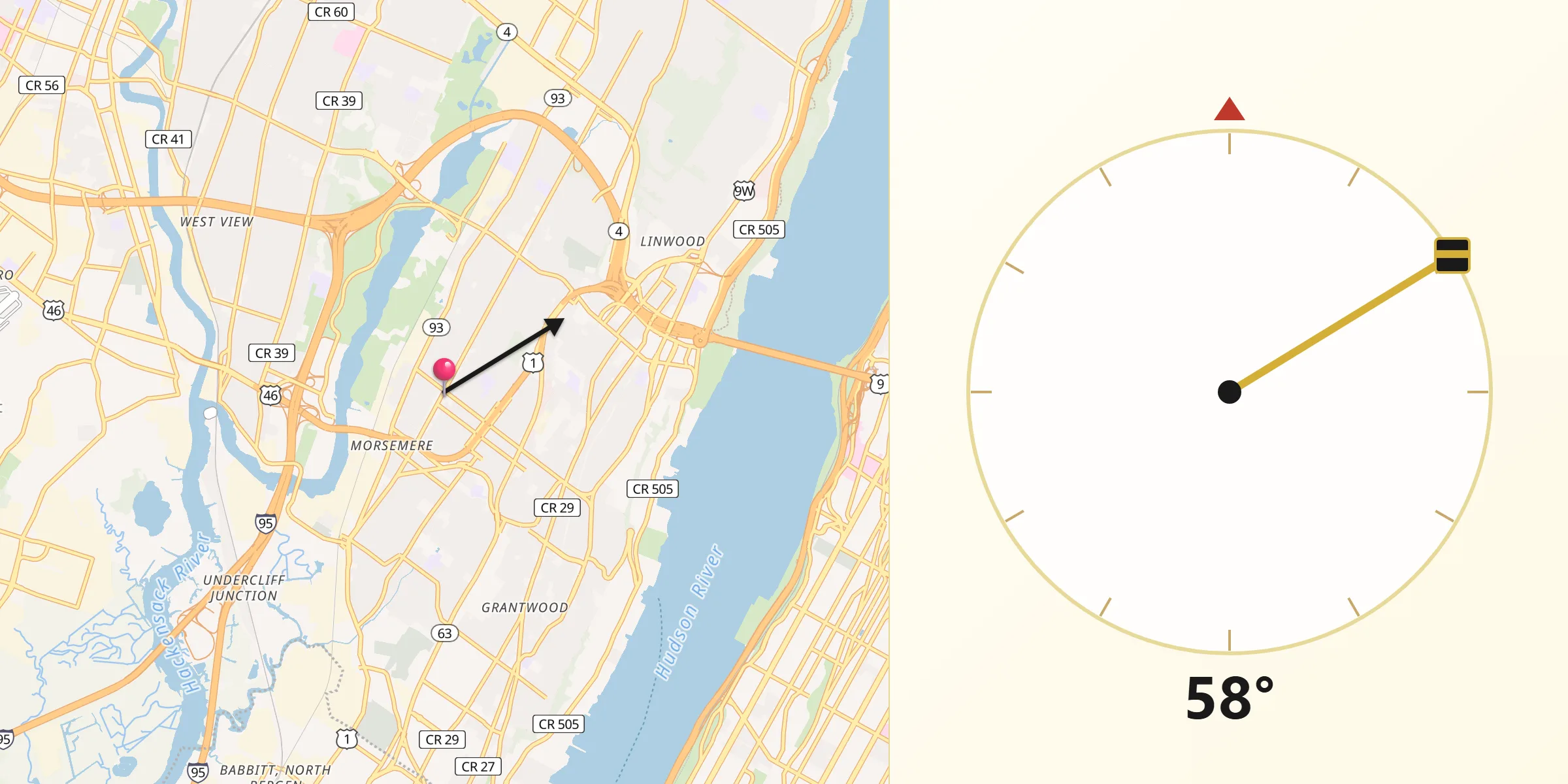 Qibla Direction from Palisades Park