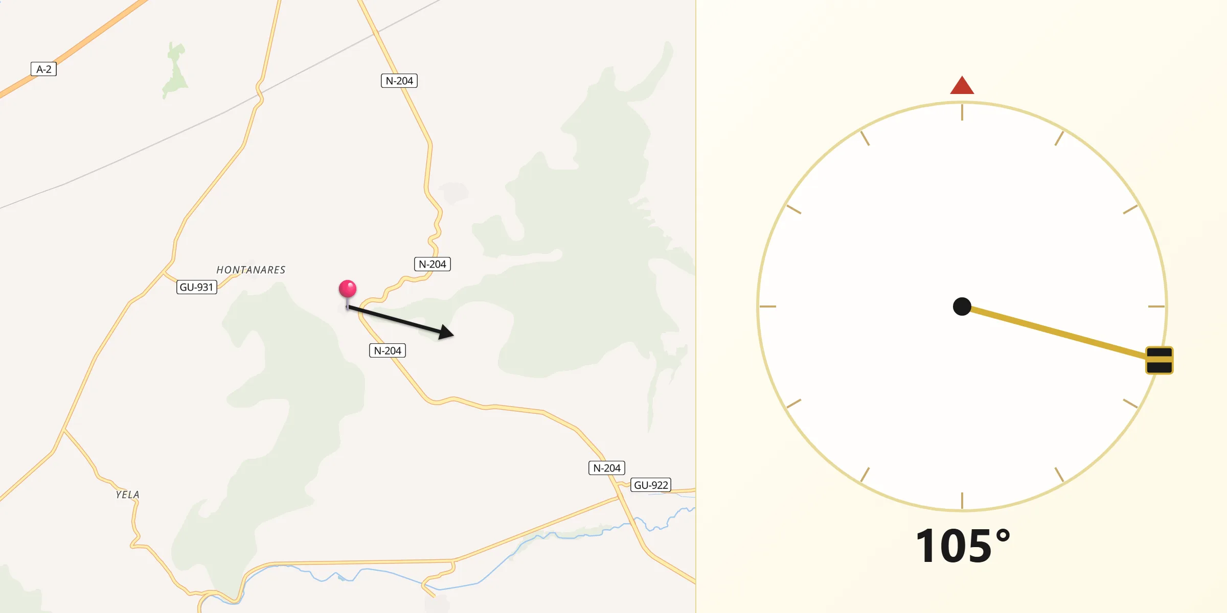 Dirección de la Qibla desde Cogollor