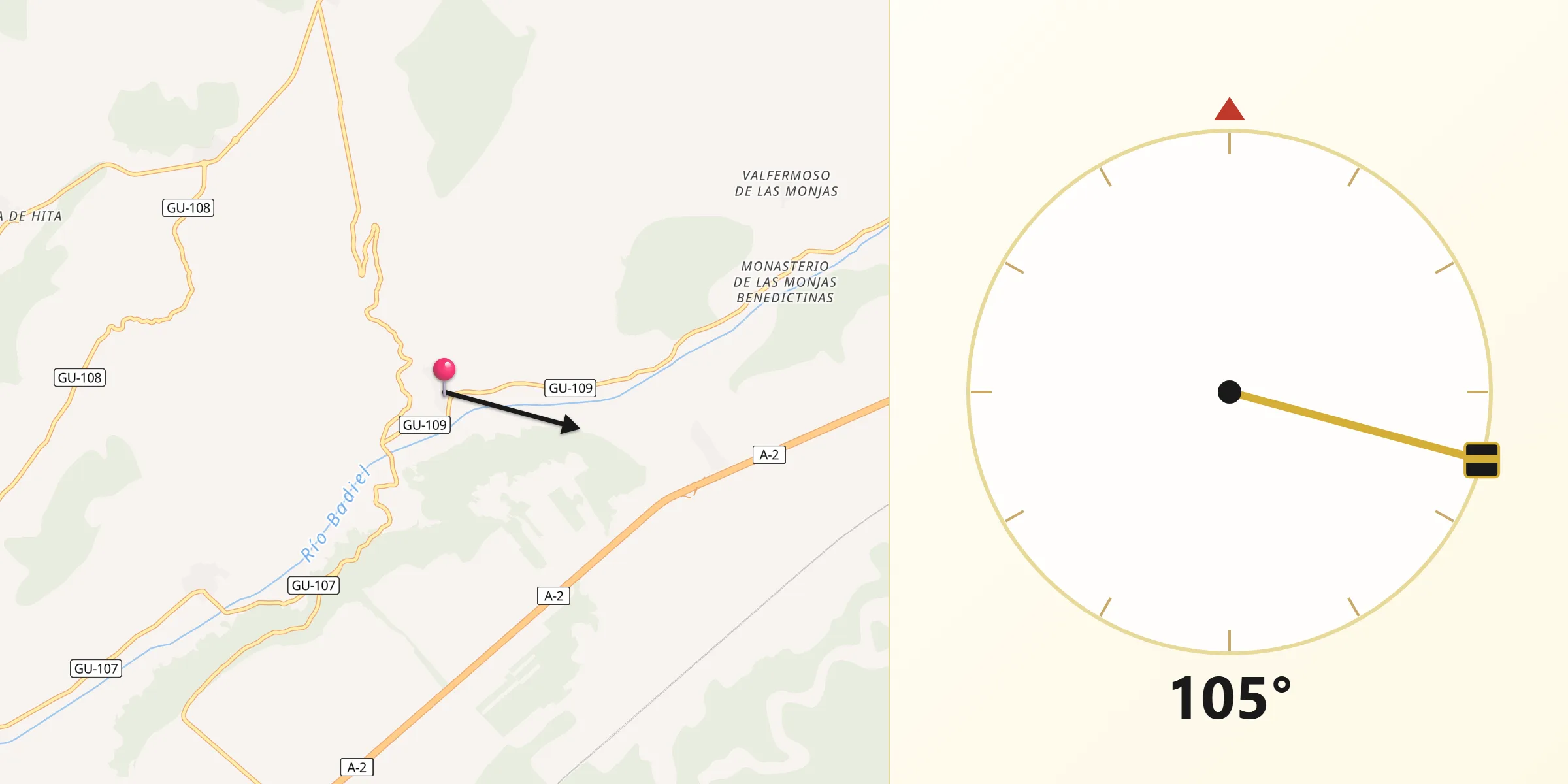 Dirección de la Qibla desde Utande