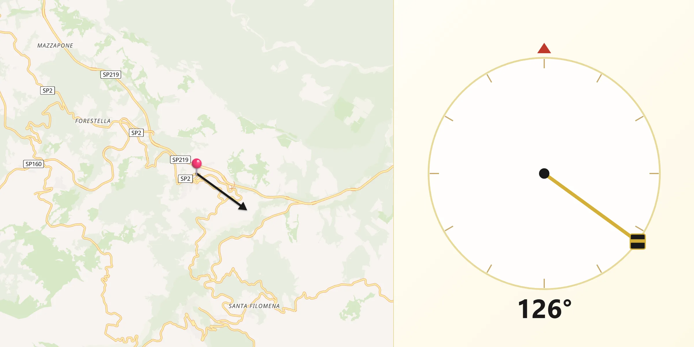 Direzione della Qibla da Ruvo del Monte