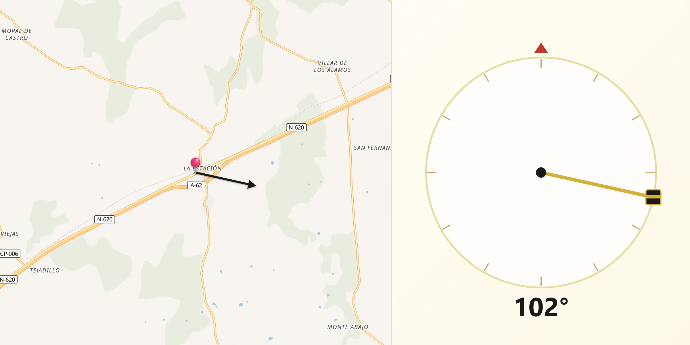 Dirección de la Qibla desde Aldehuela de la Bóveda