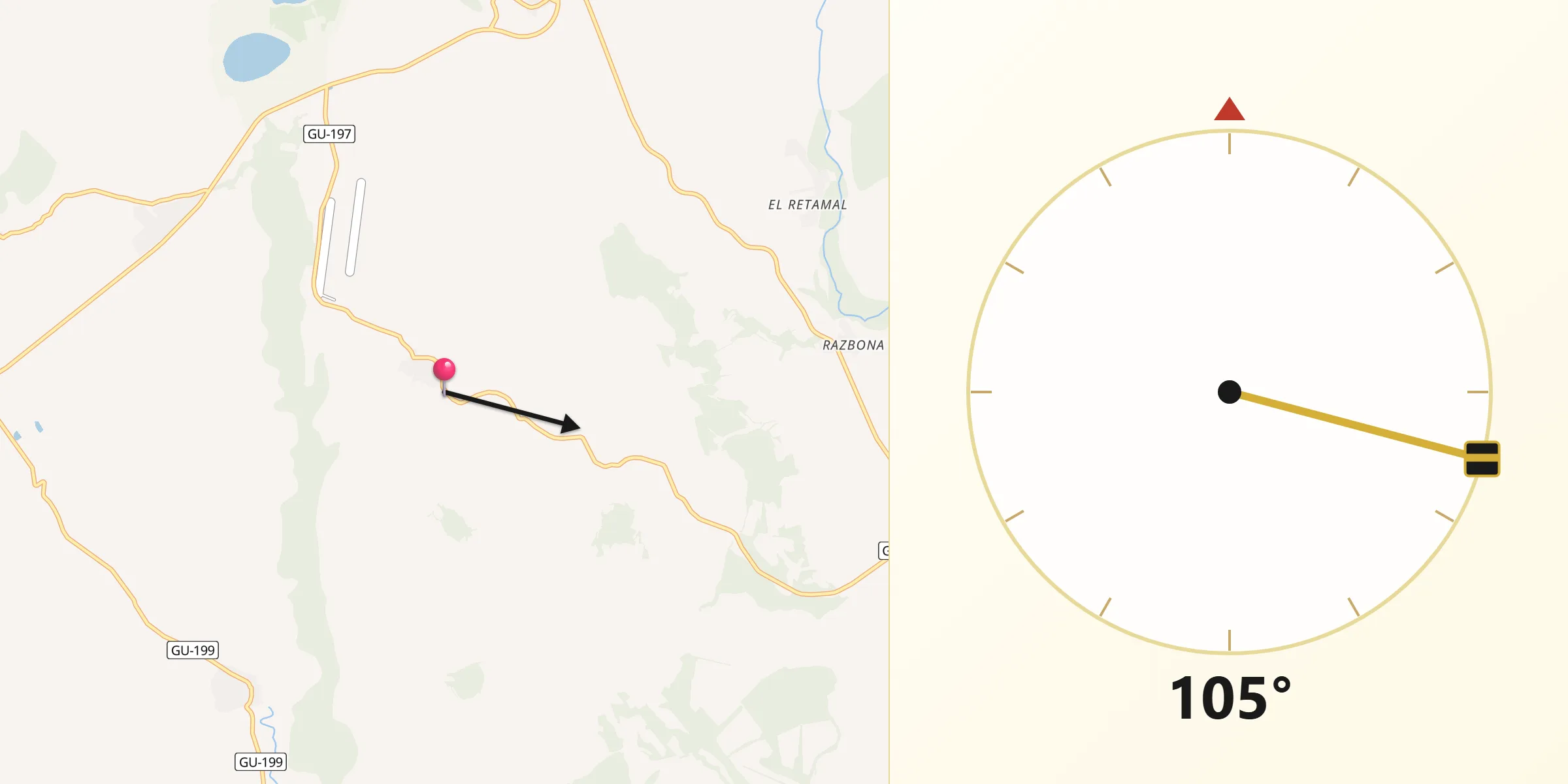 Dirección de la Qibla desde Robledillo de Mohernando