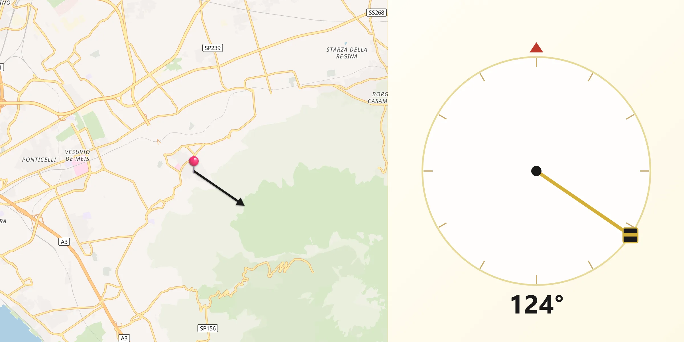 Direzione della Qibla da Pollena Trocchia