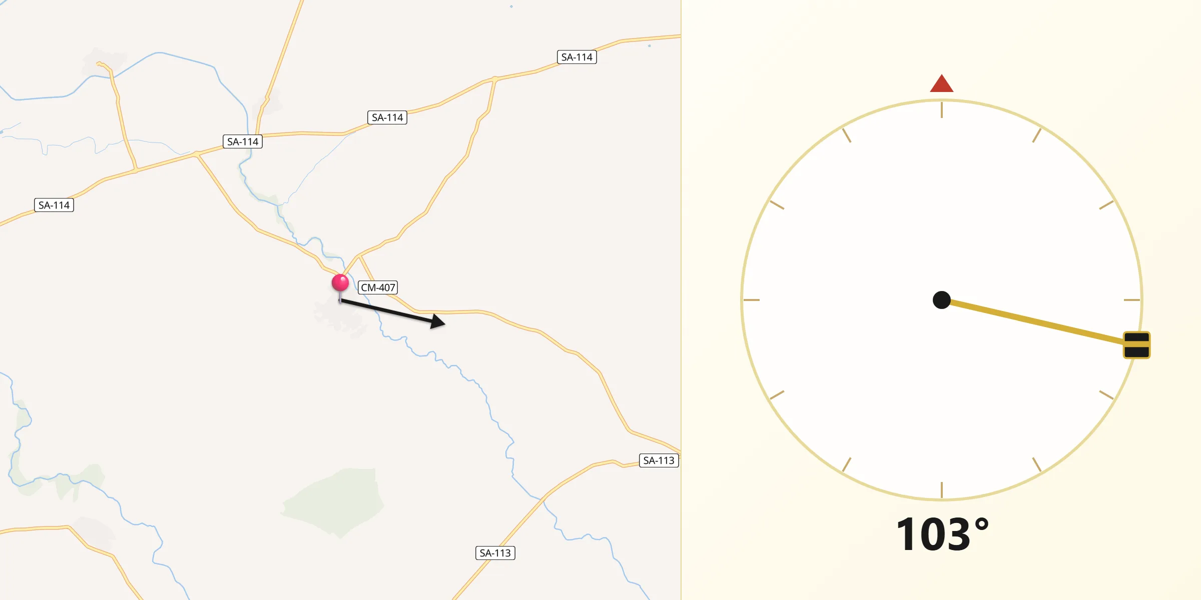 Dirección de la Qibla desde Tordillos