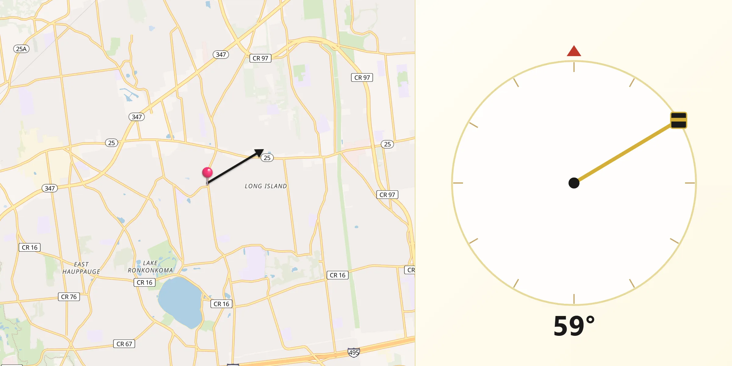 Qibla Direction from Lake Grove