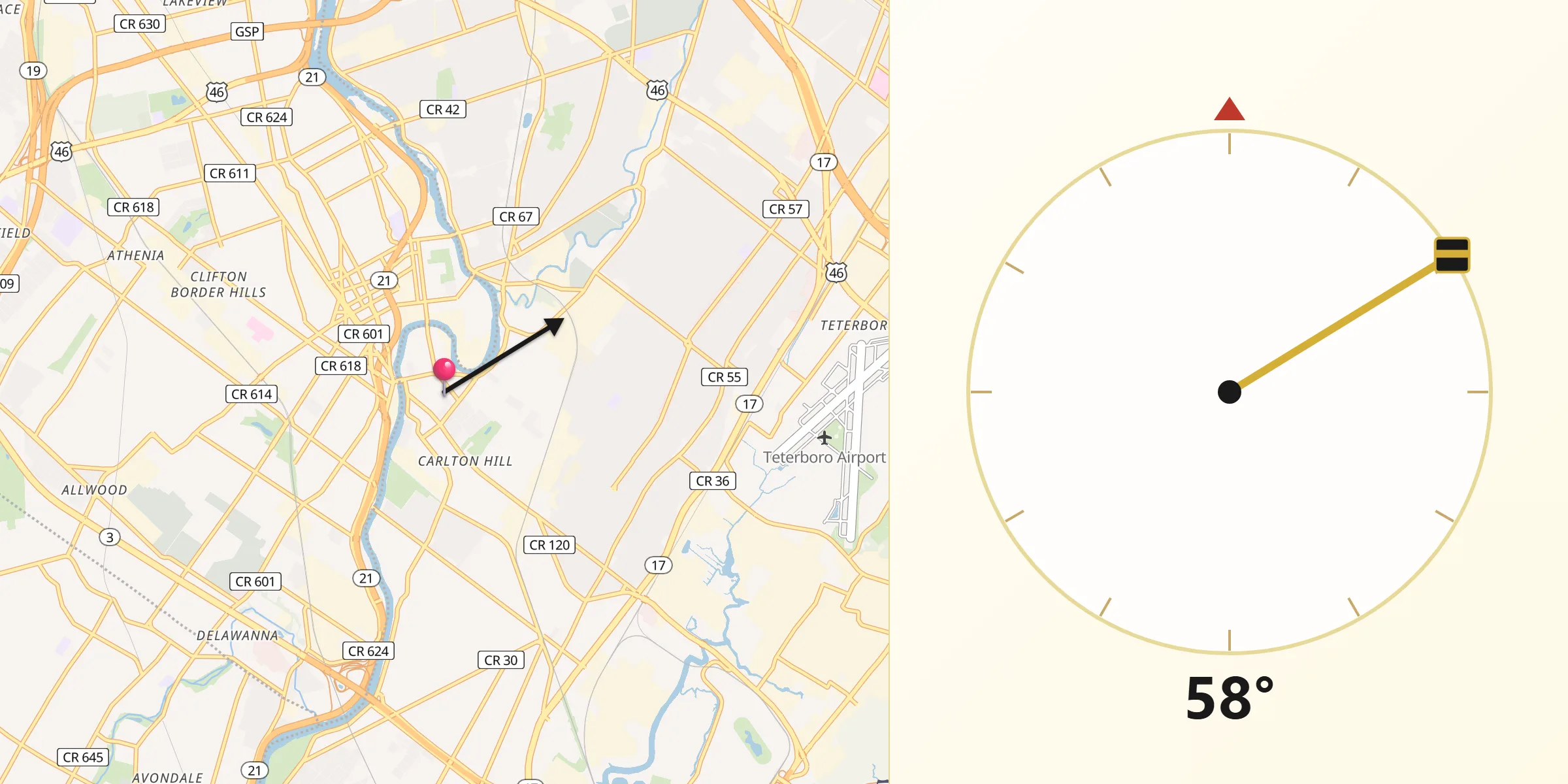 Qibla Direction from Wallington