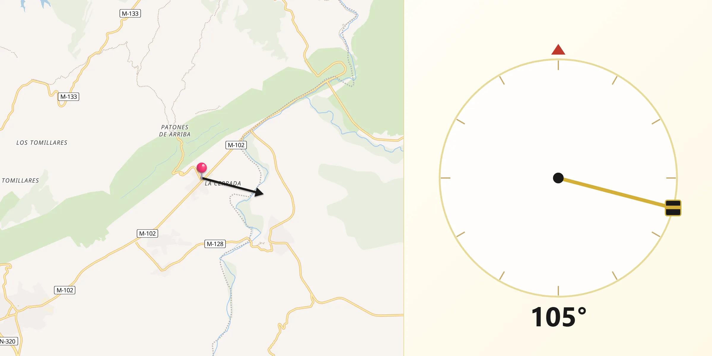 Dirección de la Qibla desde Patones