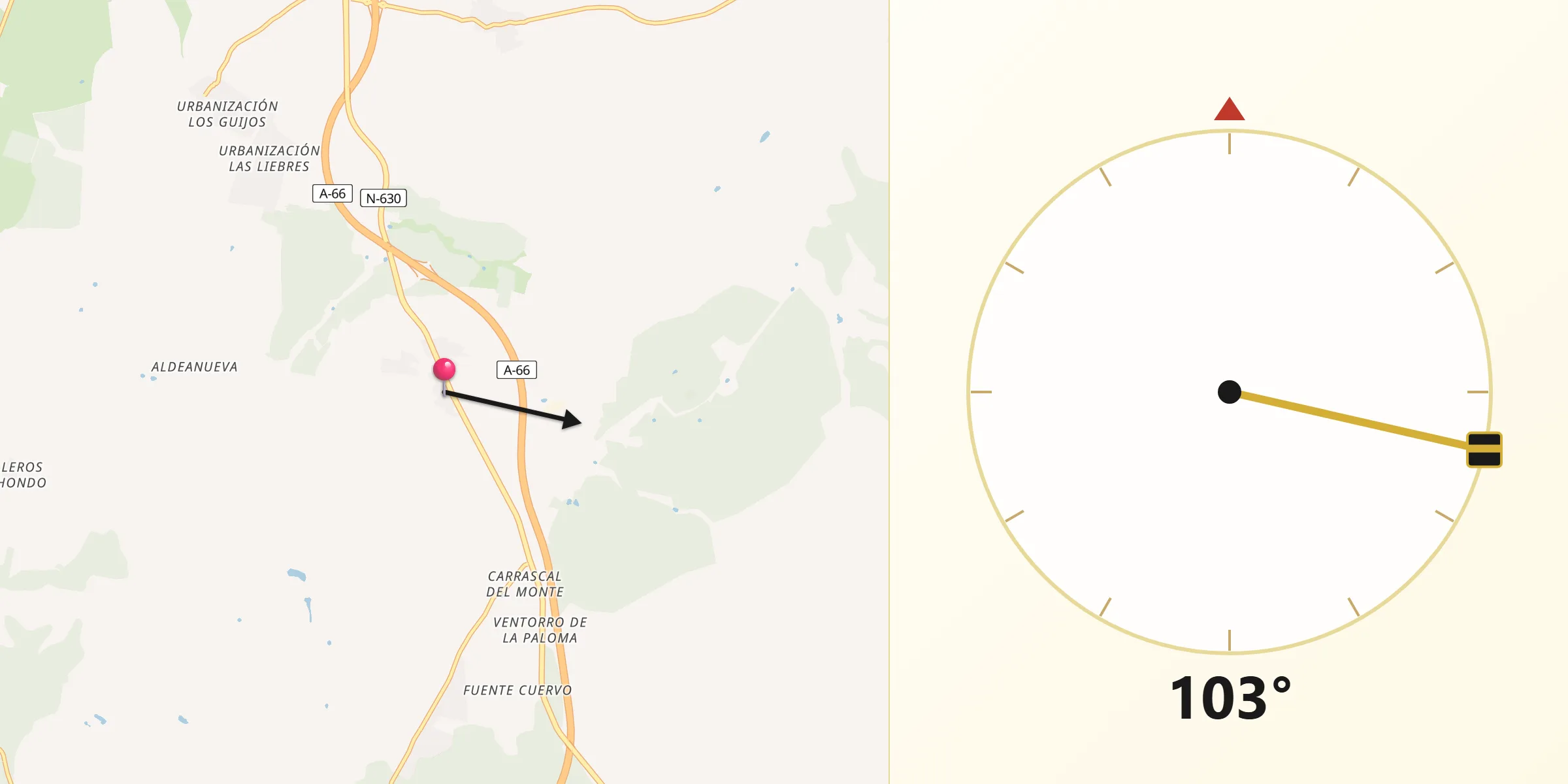 Dirección de la Qibla desde Mozárbez