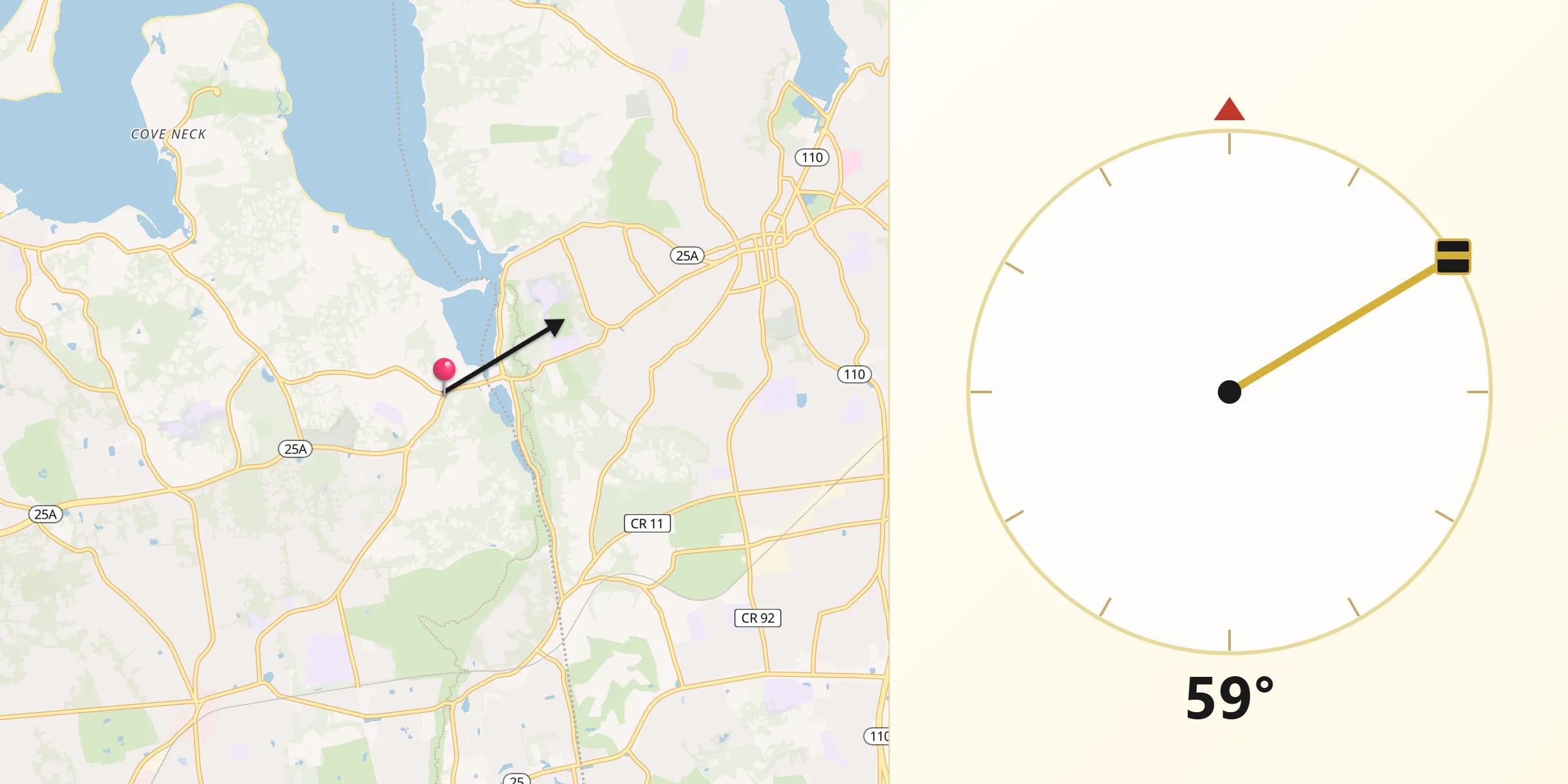 Qibla Direction from Laurel Hollow
