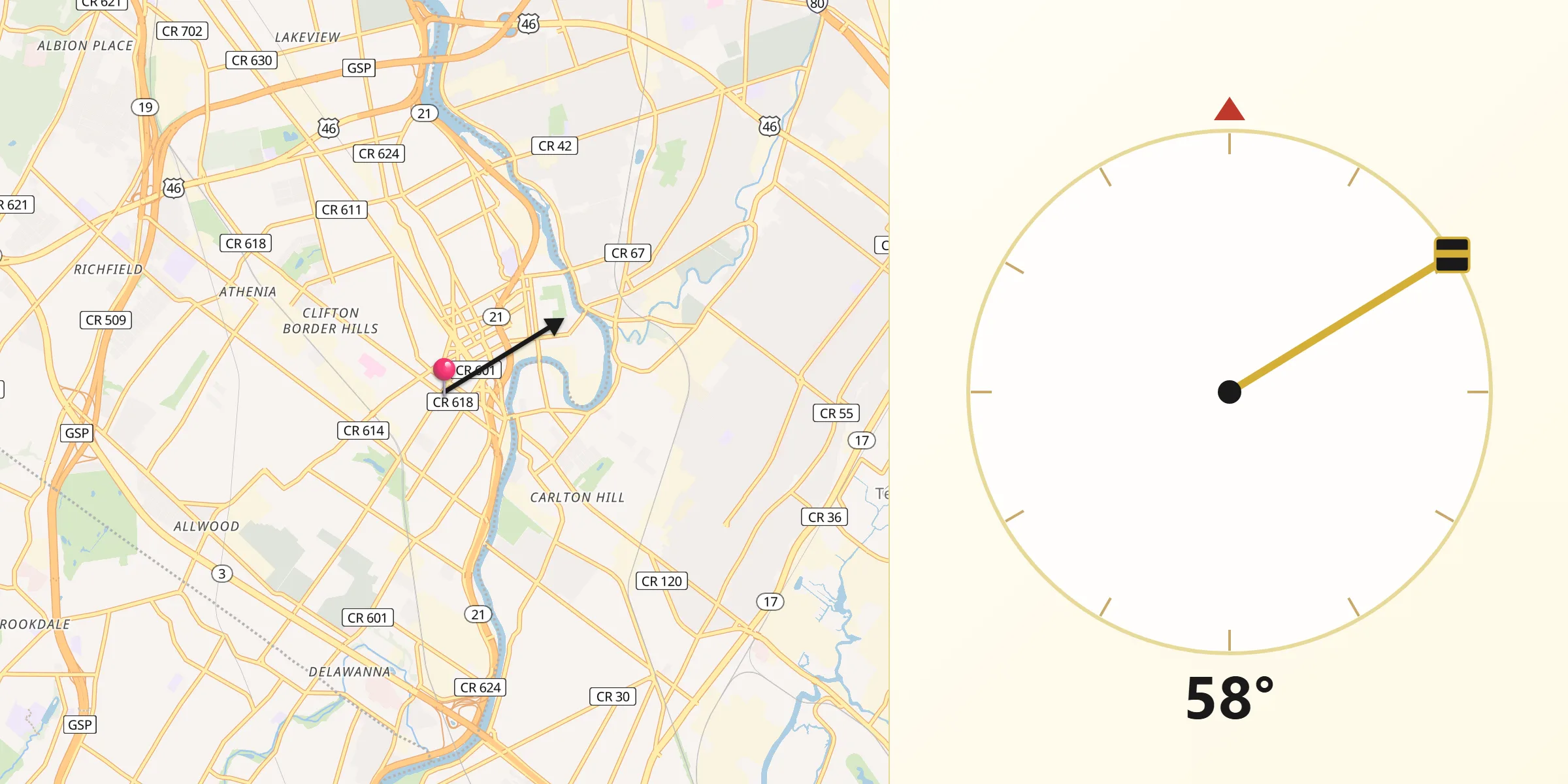 Qibla Direction from Passaic