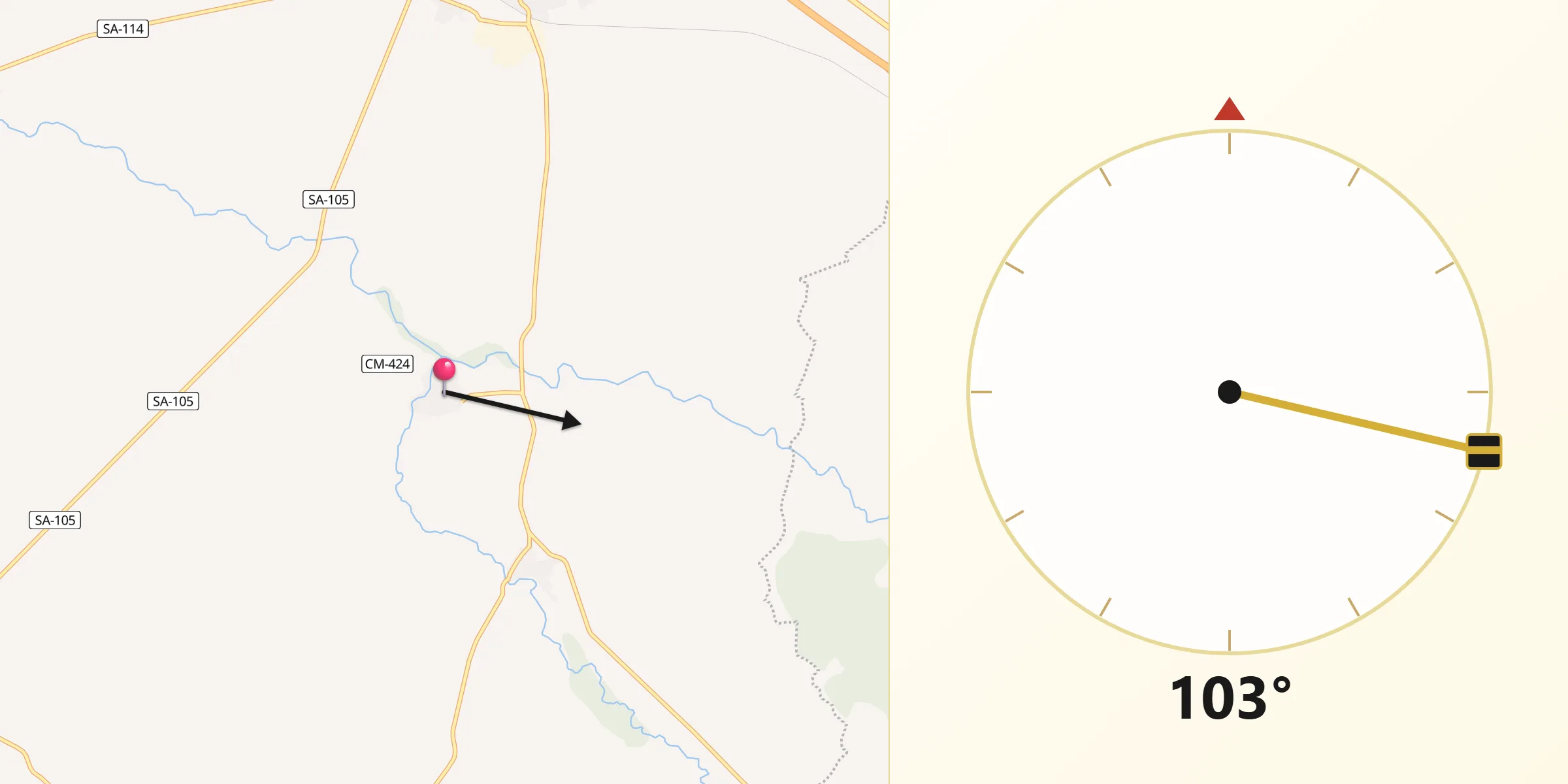 Dirección de la Qibla desde Bóveda del Río Almar