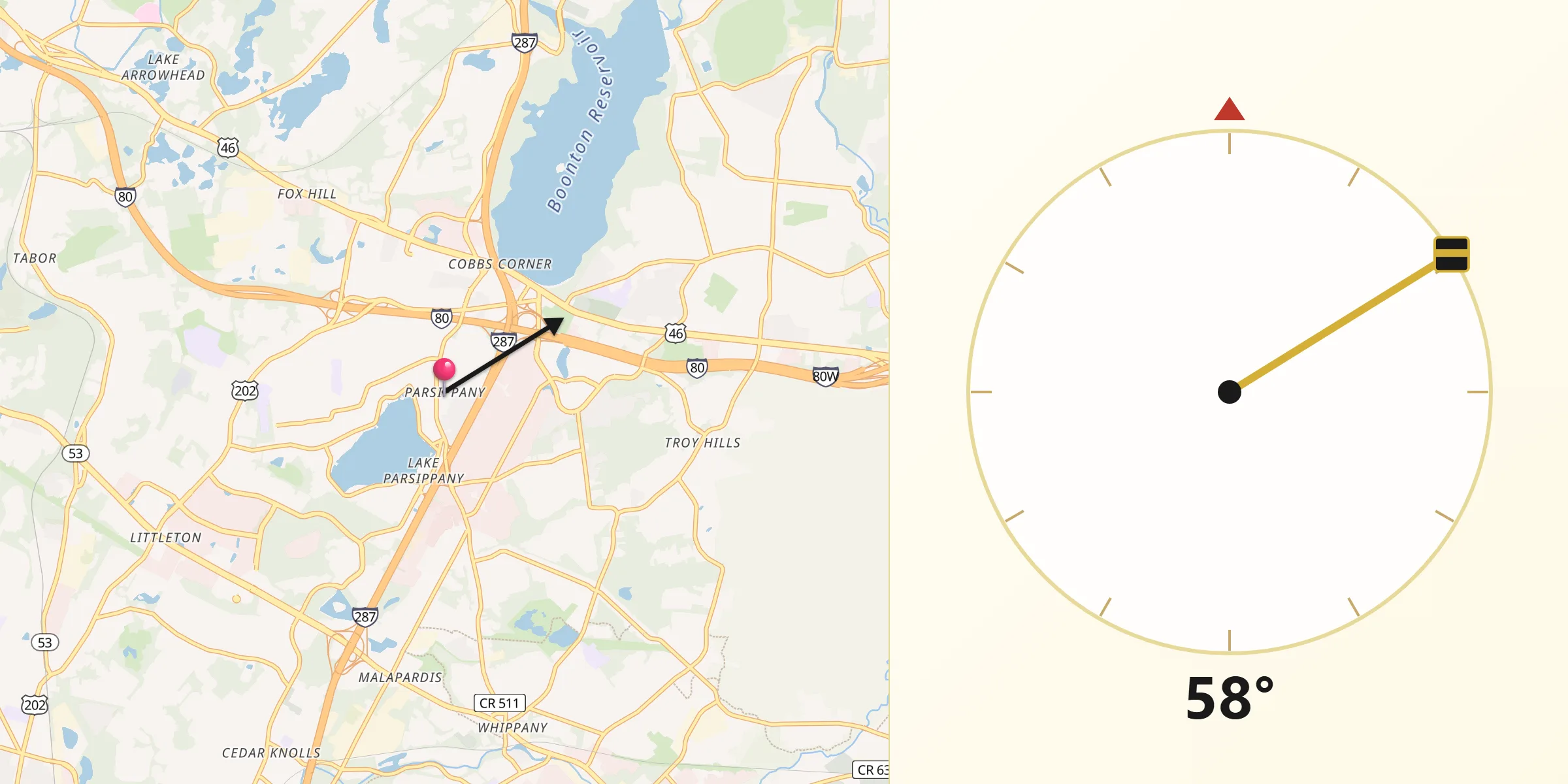 Qibla Direction from Parsippany