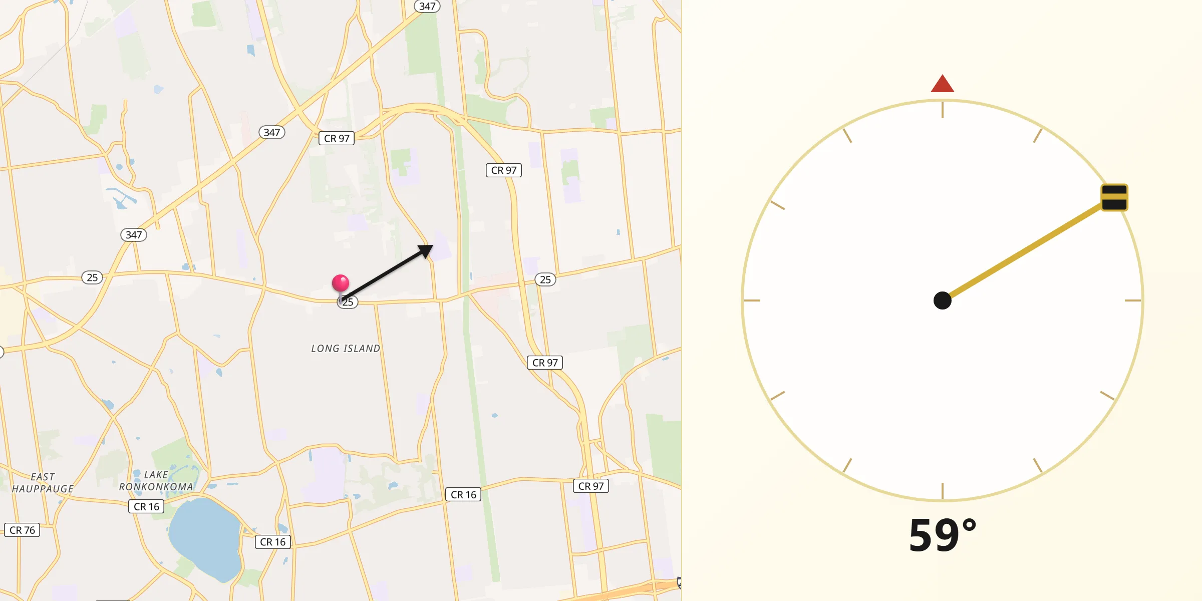 Qibla Direction from Centereach