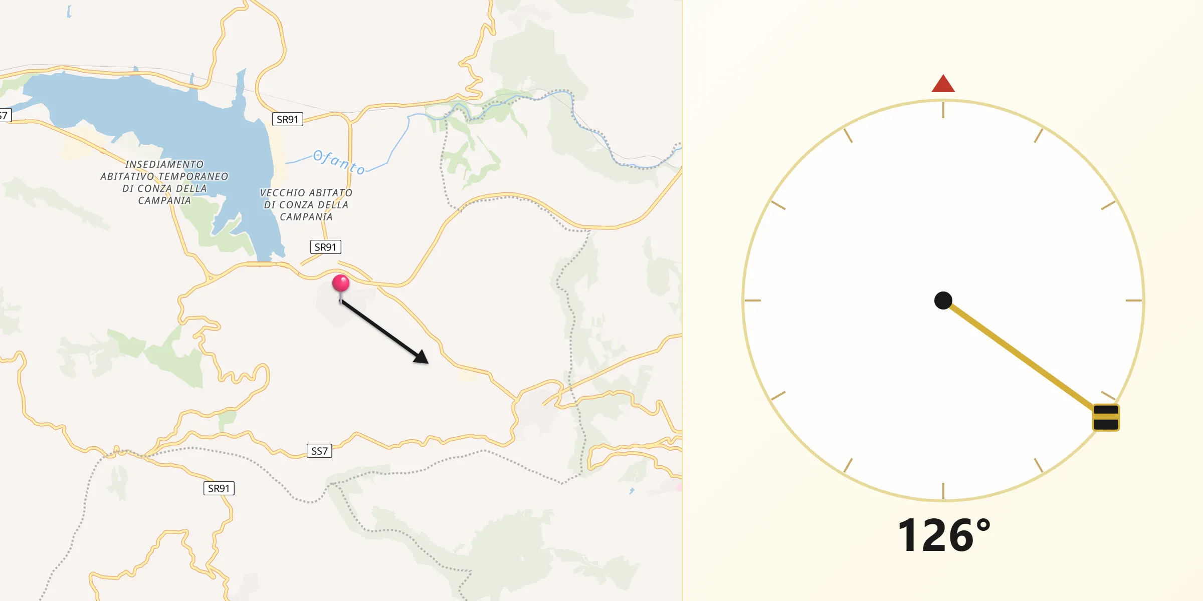 Direzione della Qibla da Nuova Conza della Campania