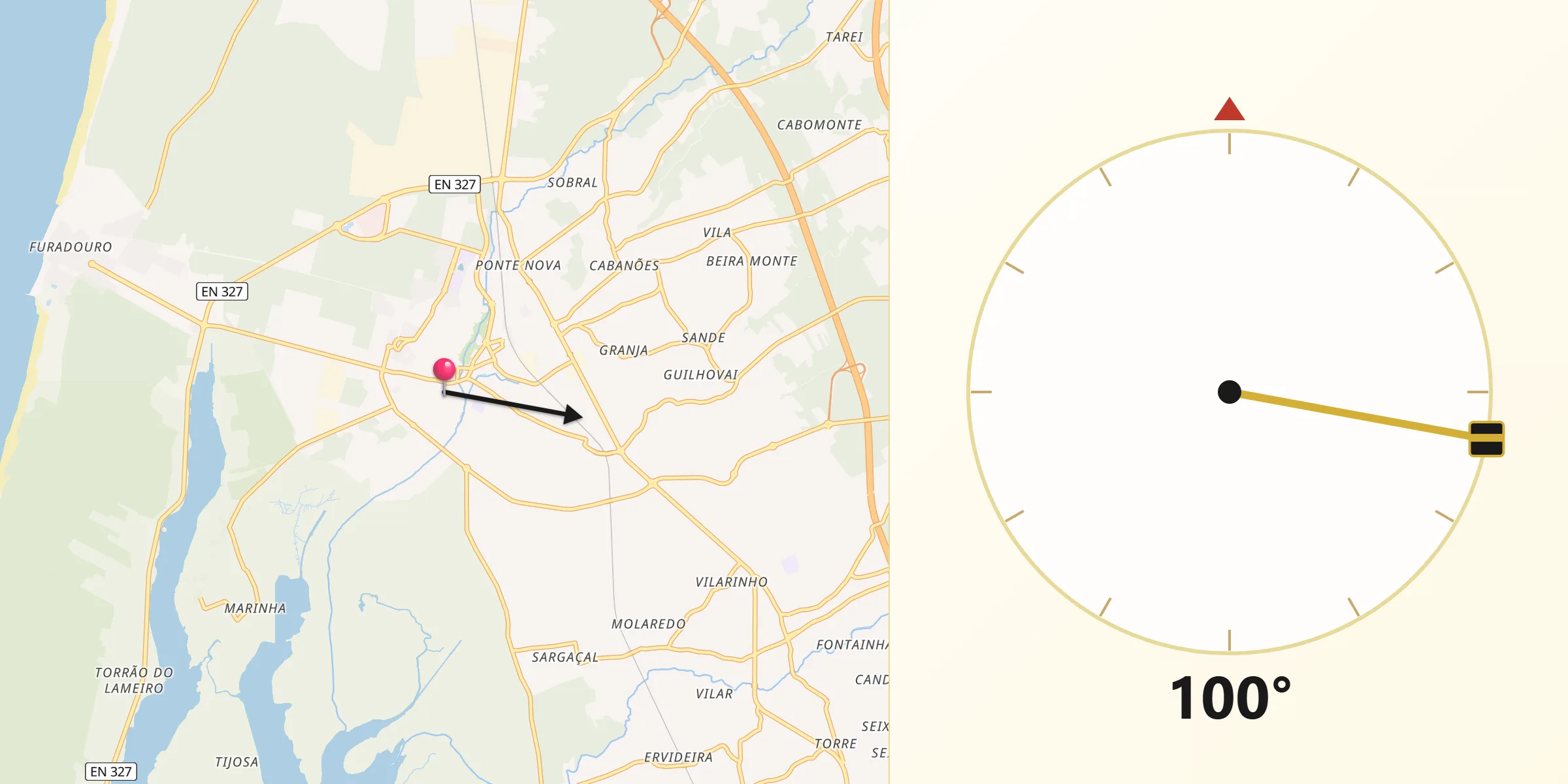 Direção da Qibla a partir de Ovar