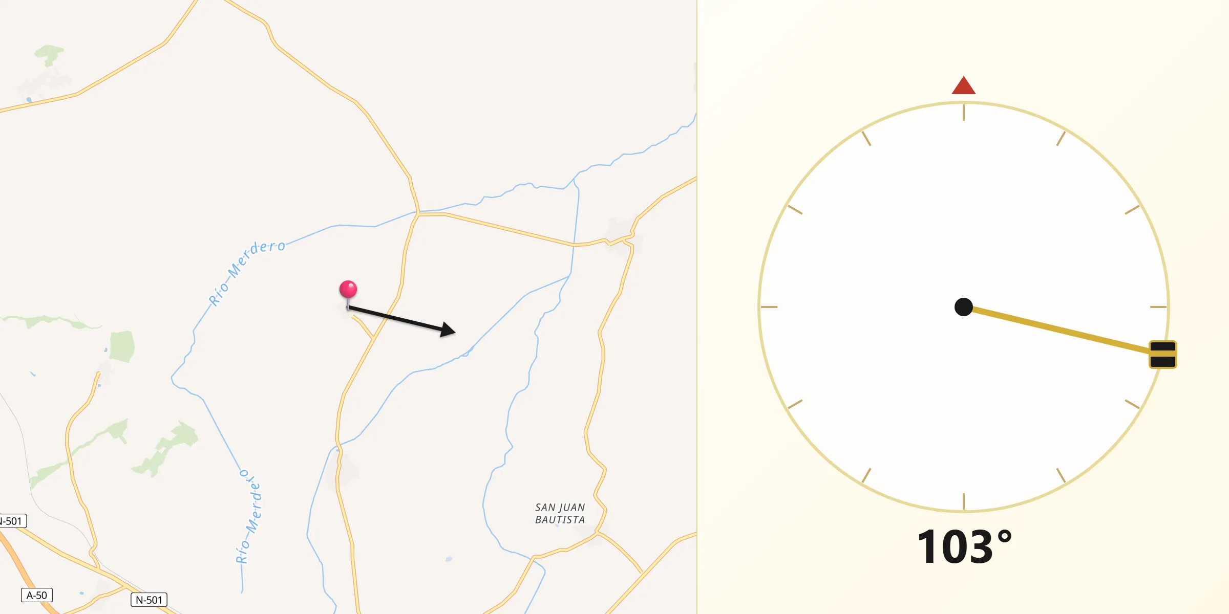 Dirección de la Qibla desde Muñomer del Peco