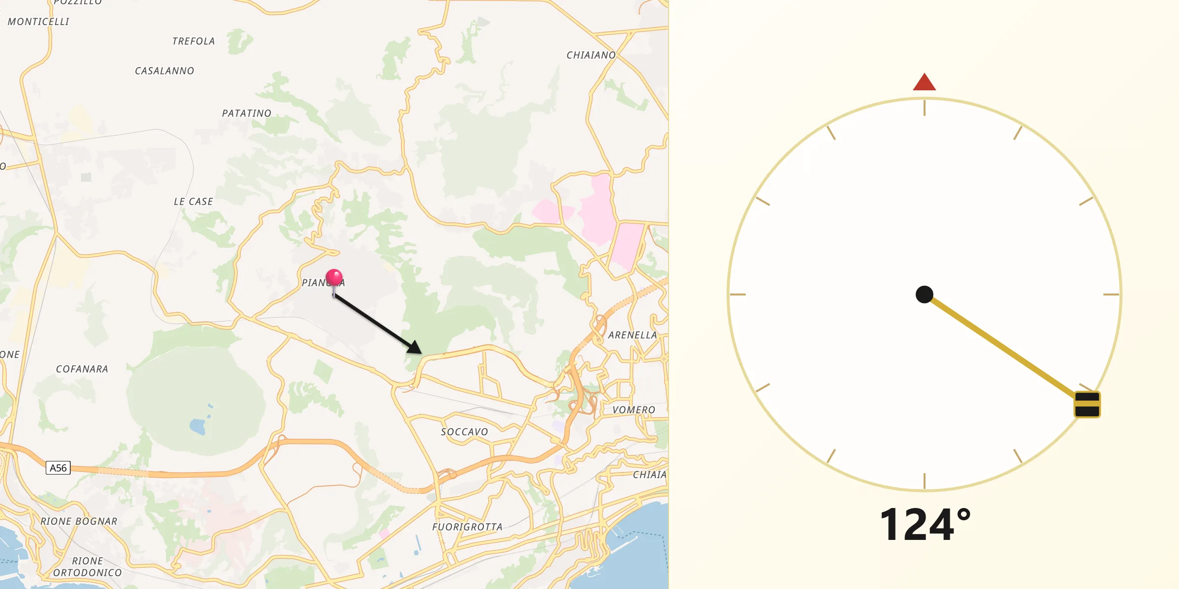 Direzione della Qibla da Pianura