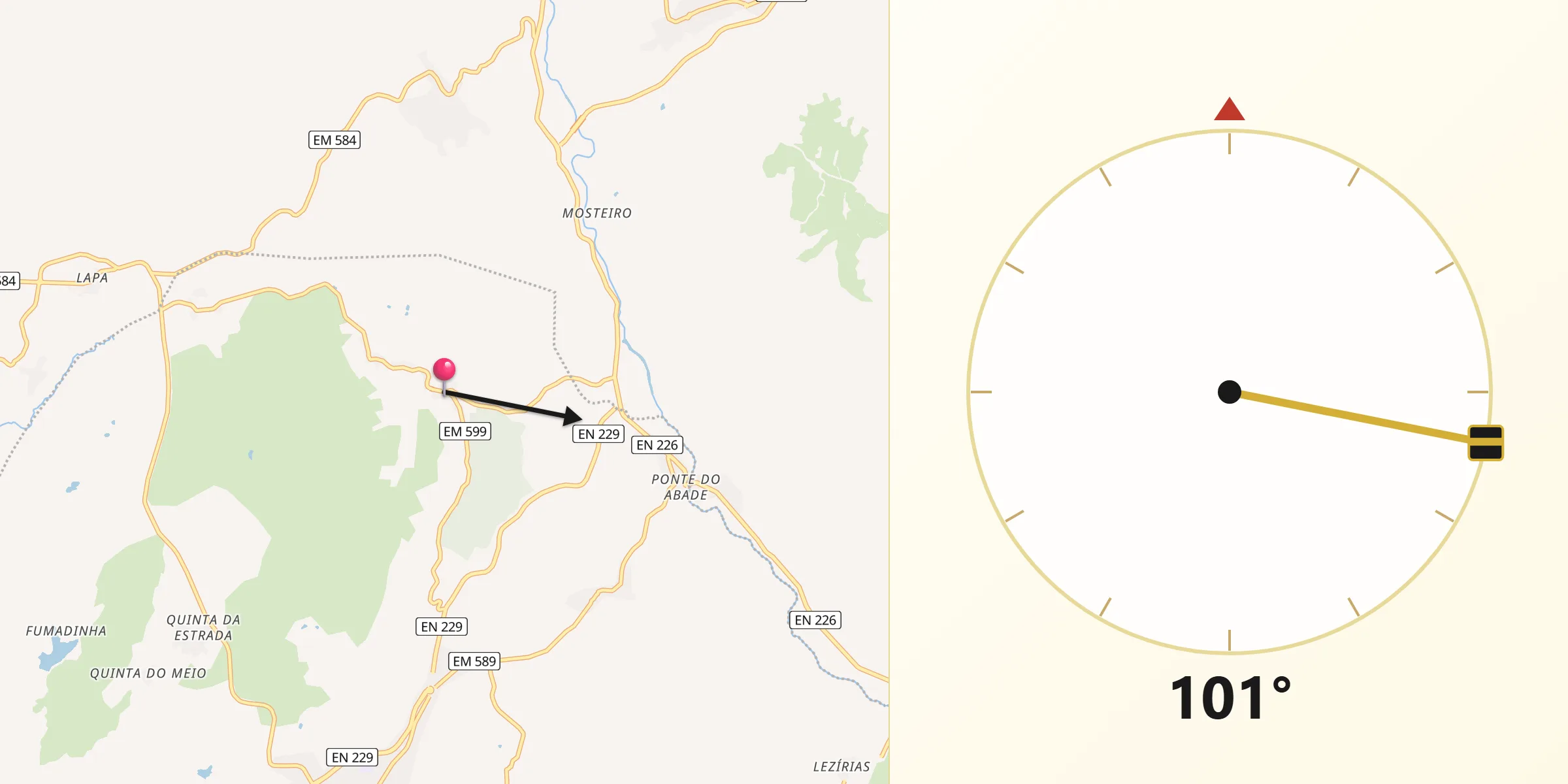 Direção da Qibla a partir de Gradiz