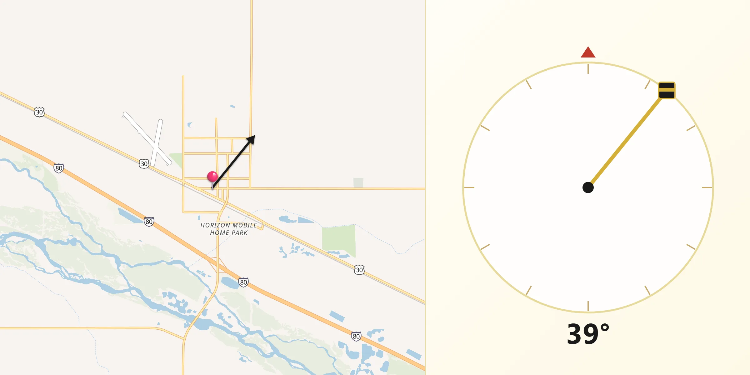 Qibla Direction from Cozad